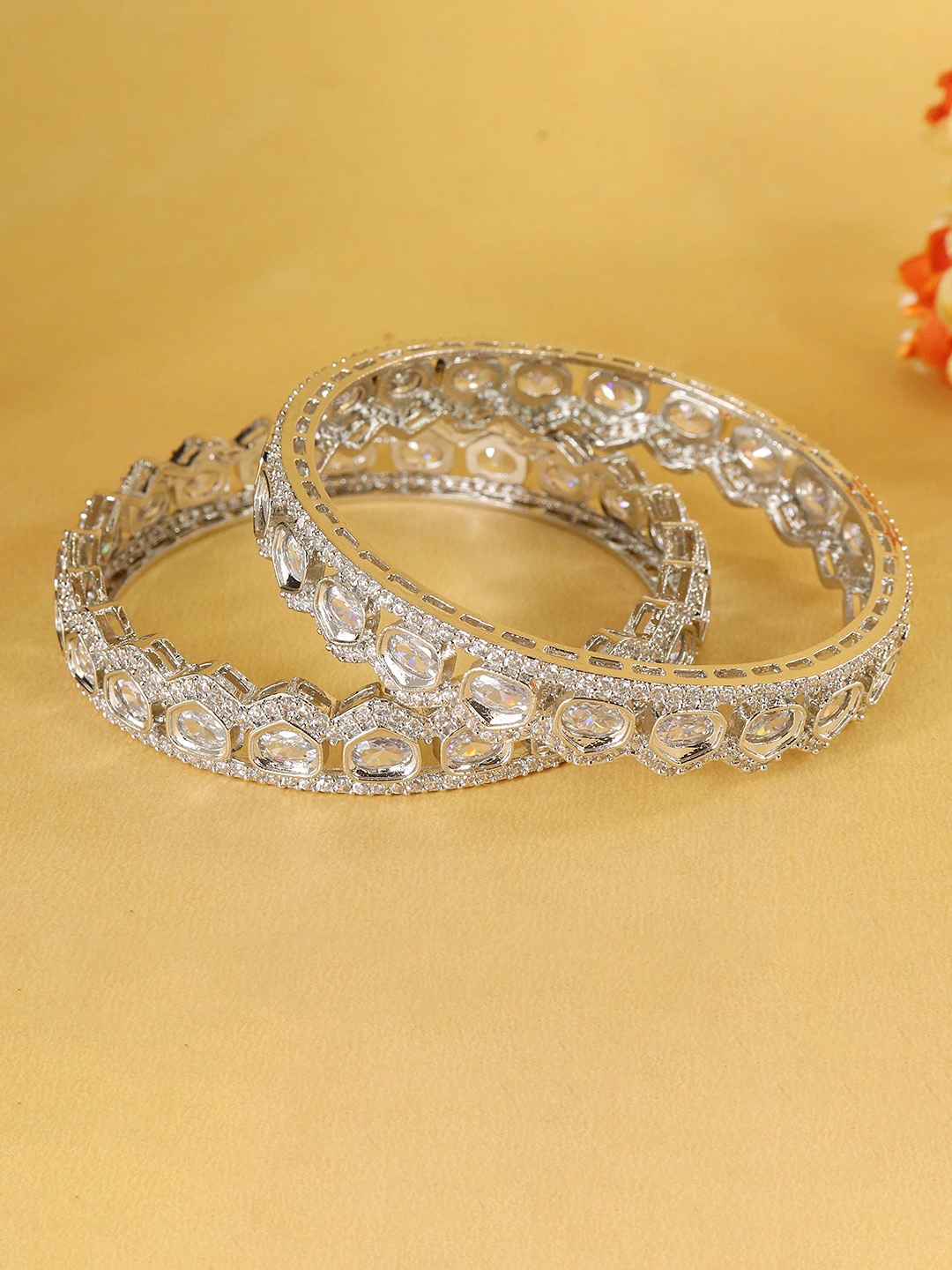 

ZULKA Set Of 2 American Diamond Studded Bangles, Silver
