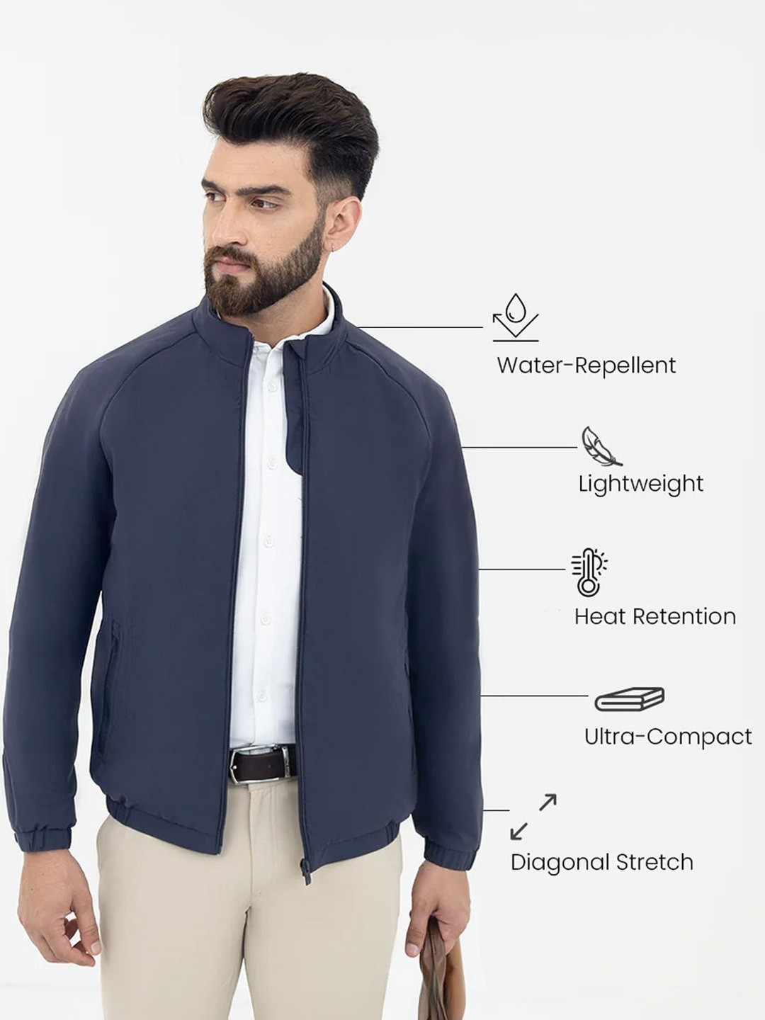 

Harfun Men Striped Polyester Water Resistant Crop Open Front Jacket with Embroidered, Blue