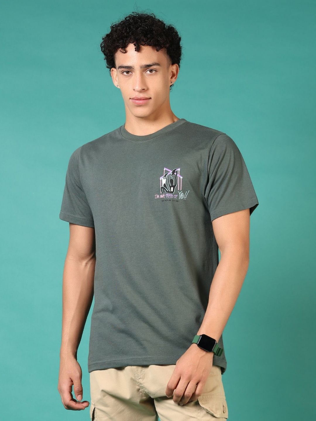 

V-Mart Men Graphic Printed Round Neck Cotton T-shirt, Grey