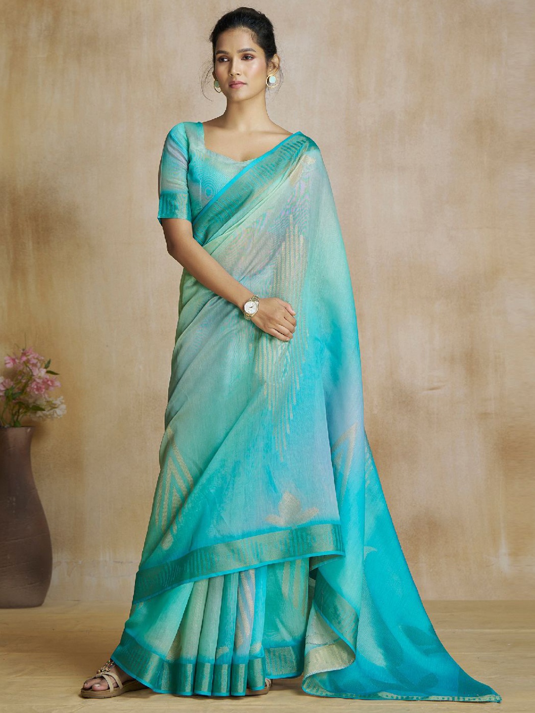 

Mitera Woven Design Zari Silk Blend Saree, Blue