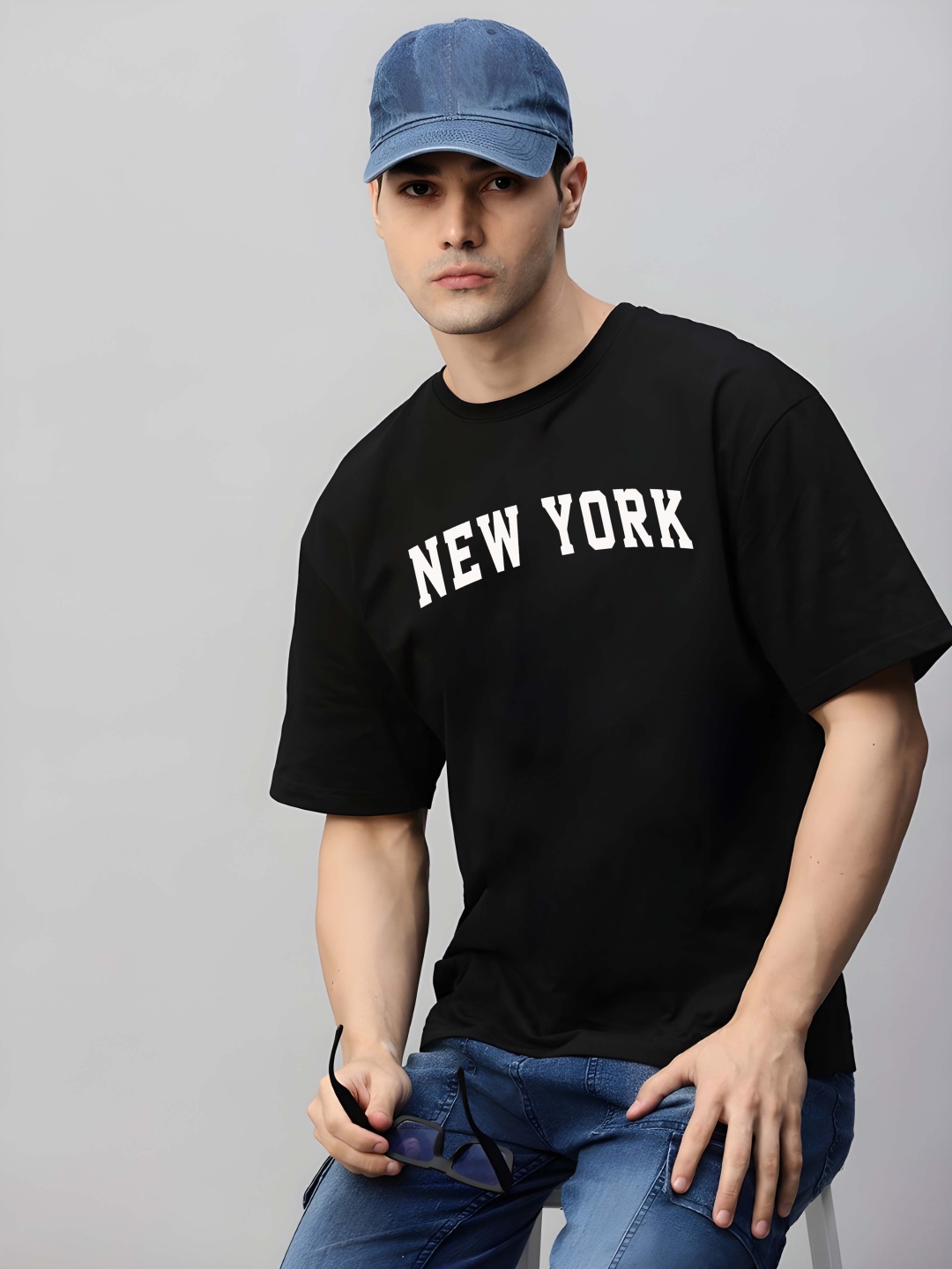 

Krimmple Men Drop-Shoulder Sleeves Pure Cotton T-shirt, Black