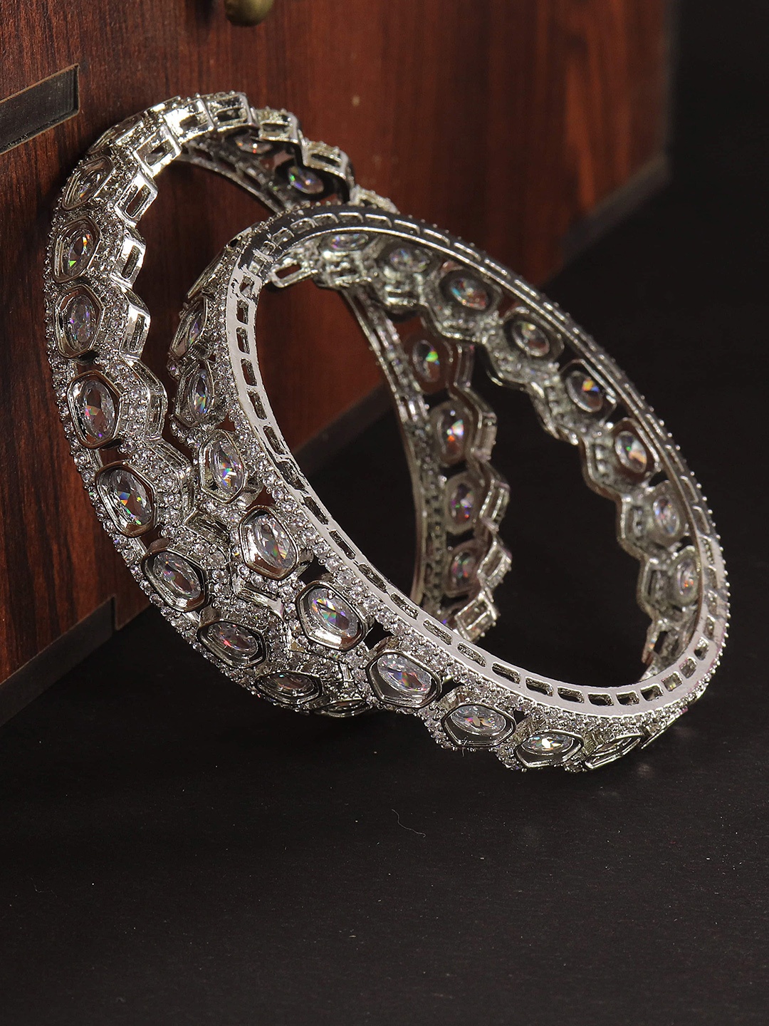 

NMII Set Of 2 American Diamond Studded Bangles, Silver