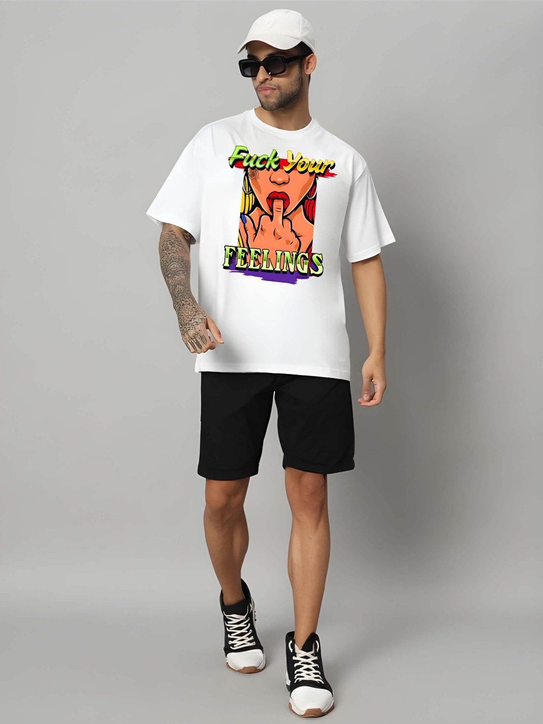 

Krimmple Men Drop-Shoulder Sleeves Pure Cotton T-shirt, White
