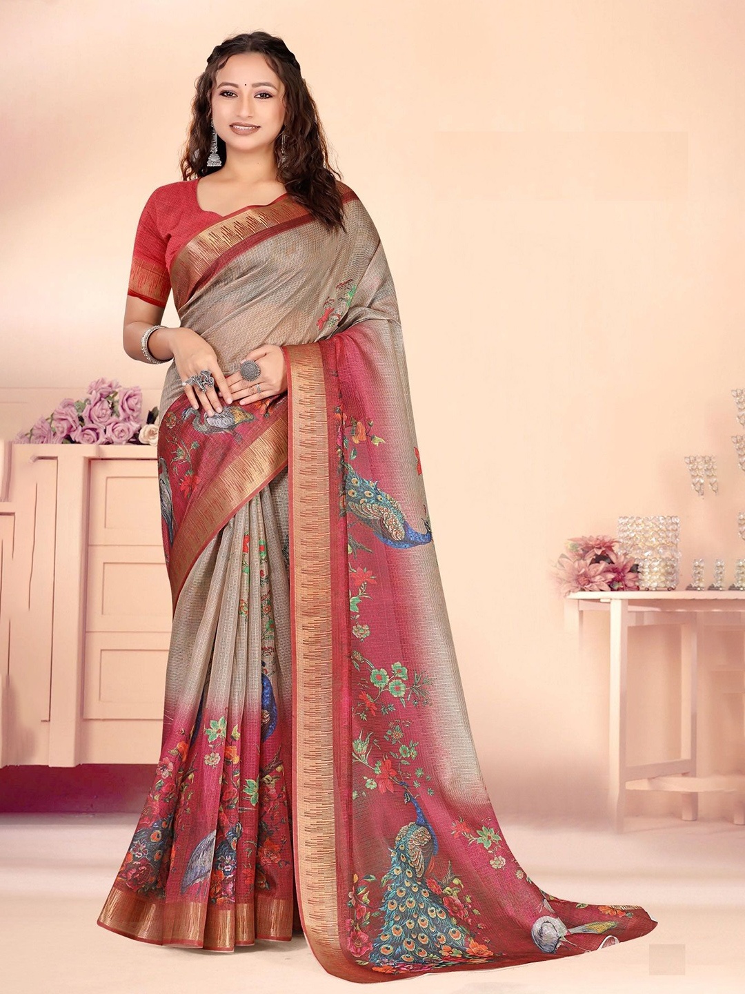 

Jaanvi Woven Design Zari Saree, Brown