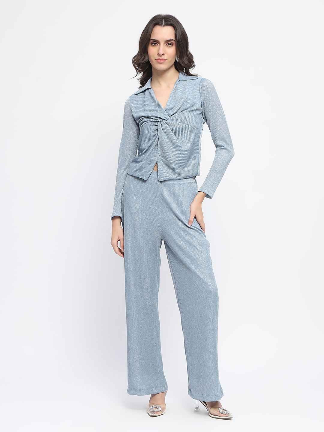 

Madame Self Design Long Sleeves Top With Trouser, Blue