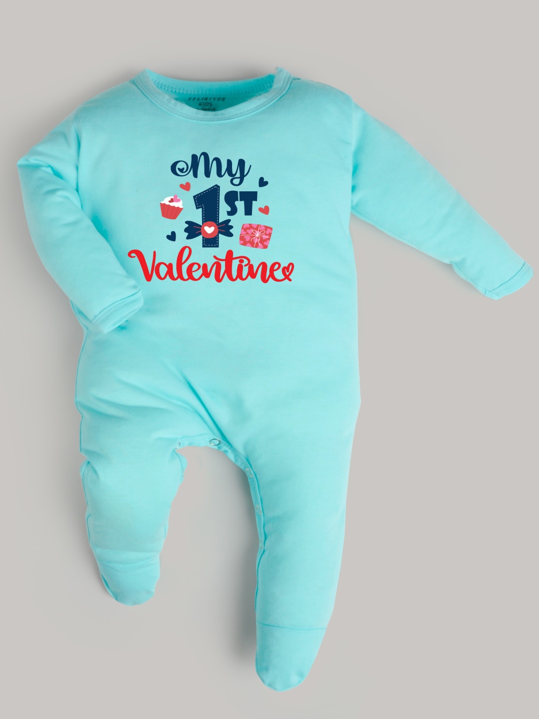 

FFLIRTYGO Infants Valentine Day Printed Cotton Sleepsuit, Turquoise blue