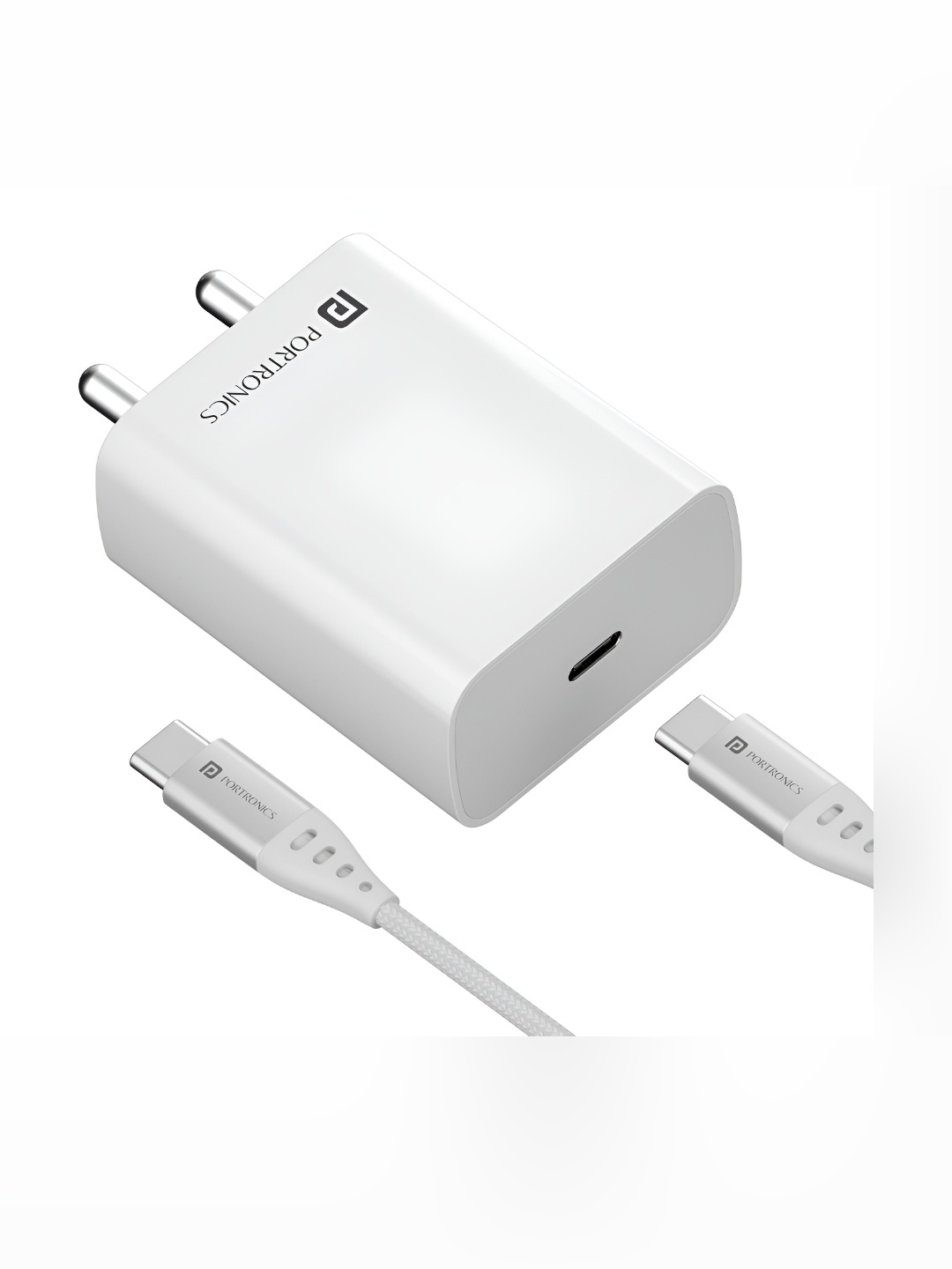 

Portronics Adapto 25 Pro 25W Fast Charging Type C Adapter With Type C Charging Cable, White