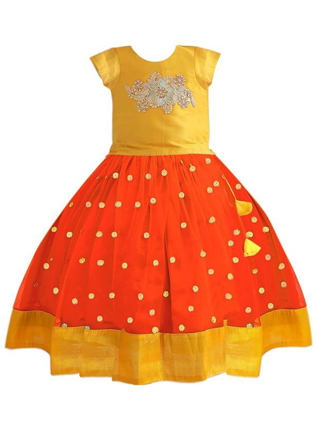 

STANWELLS KIDS Girls Embroidered Ready to Wear Lehenga &, Orange