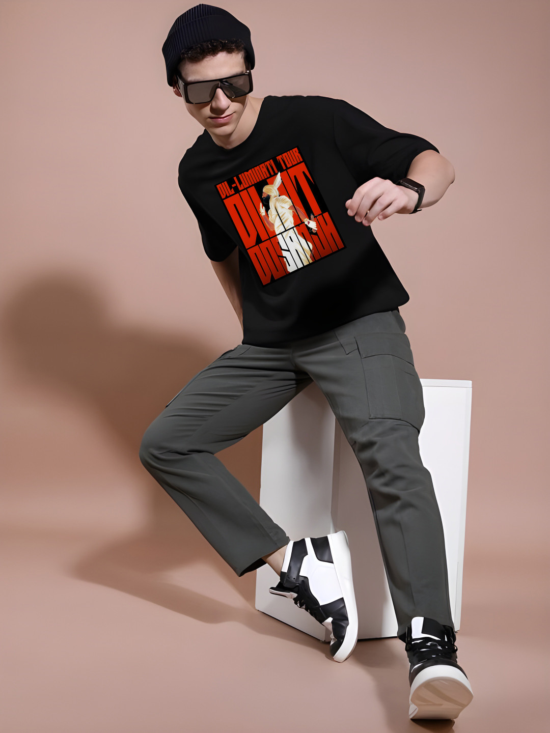 

Krimmple Men Drop-Shoulder Sleeves Pure Cotton T-shirt, Black