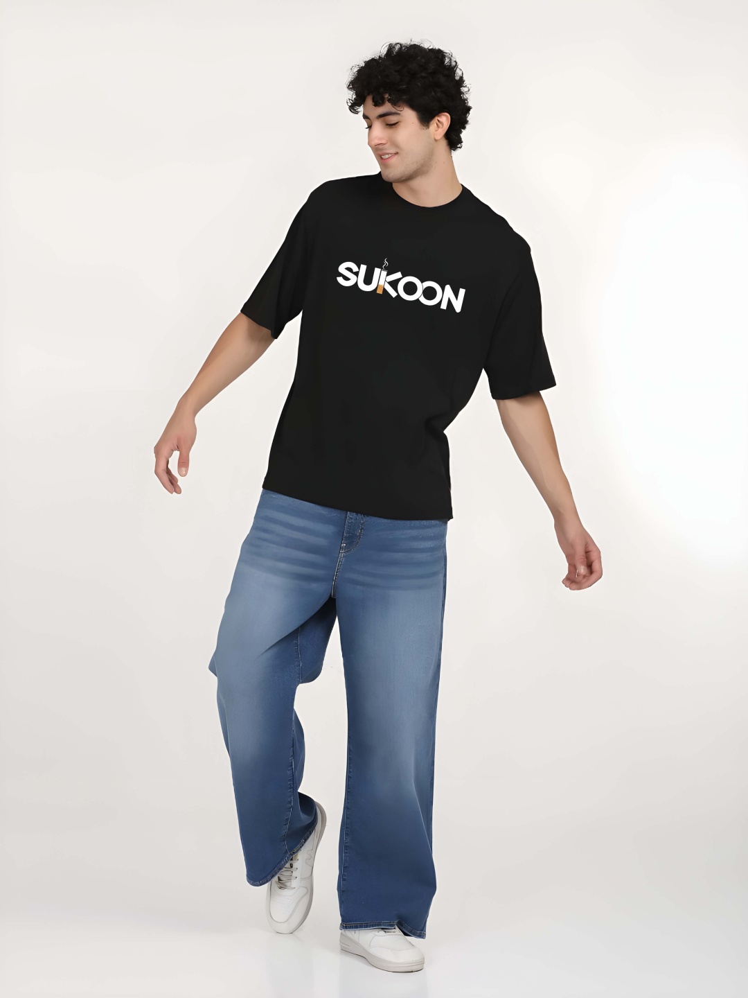 

BOWLIFESTYLE Men Drop-Shoulder Sleeves Pure Cotton T-shirt, Black
