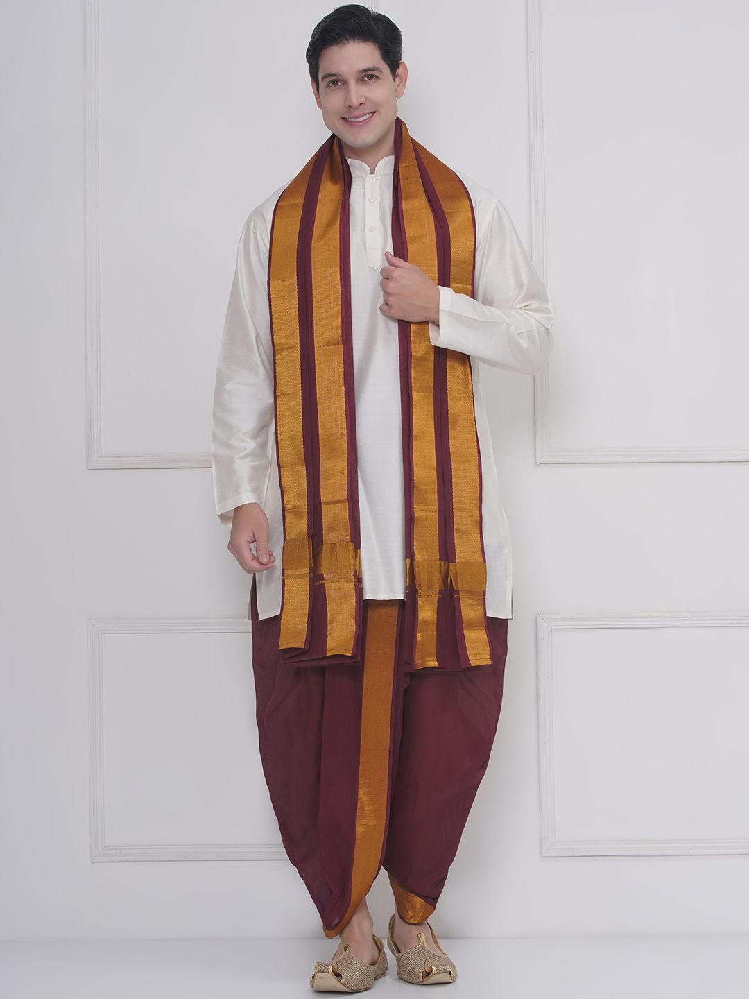 

Sethukrishna Men Cotton Dhoti Pant with Angavastram, Maroon