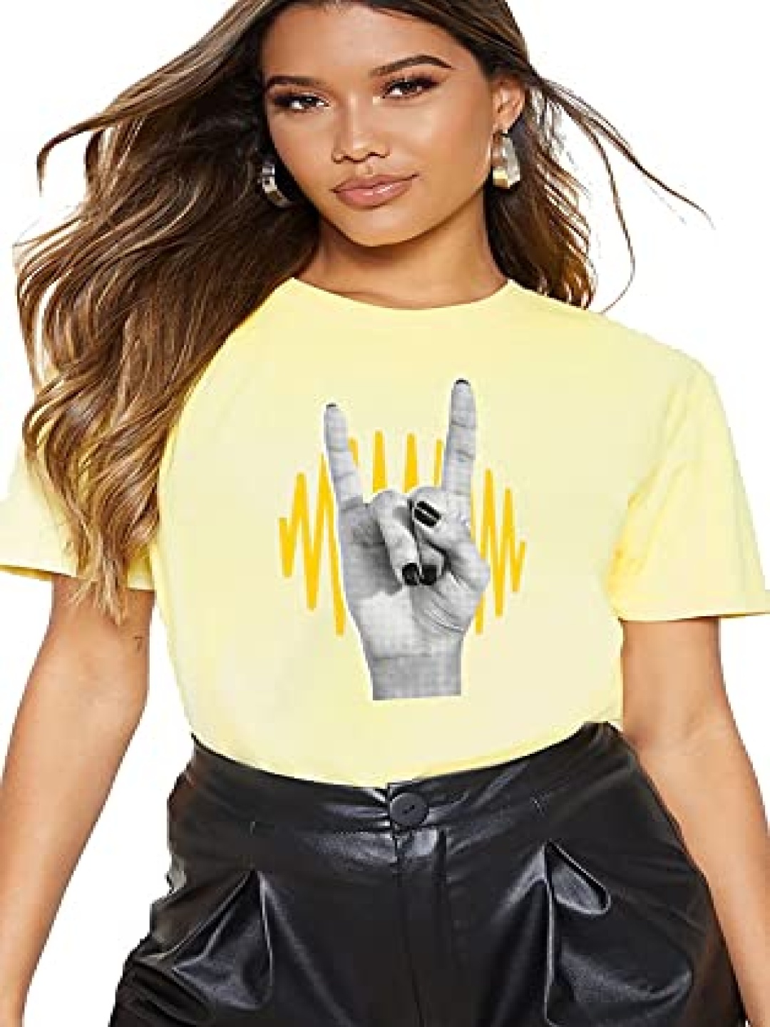 

VLAM Women Printed Extended Sleeves Cut Outs T-shirt, Yellow