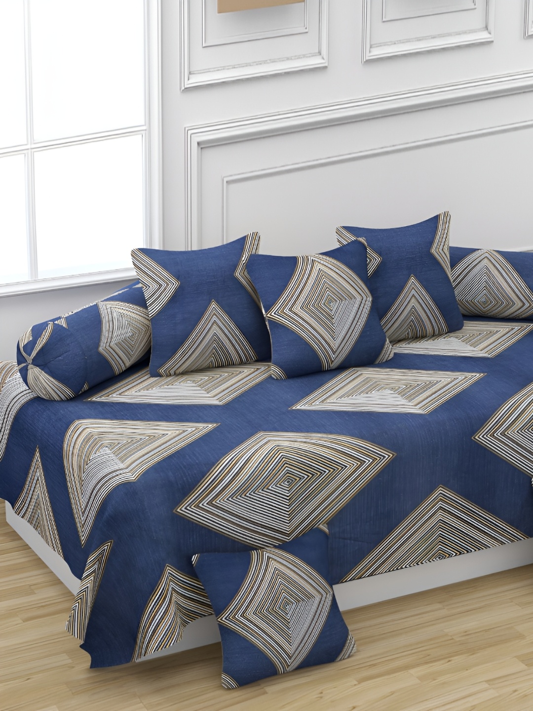 

Jizzby 8-Pcs Blue & Grey Printed240TC DiwanSet