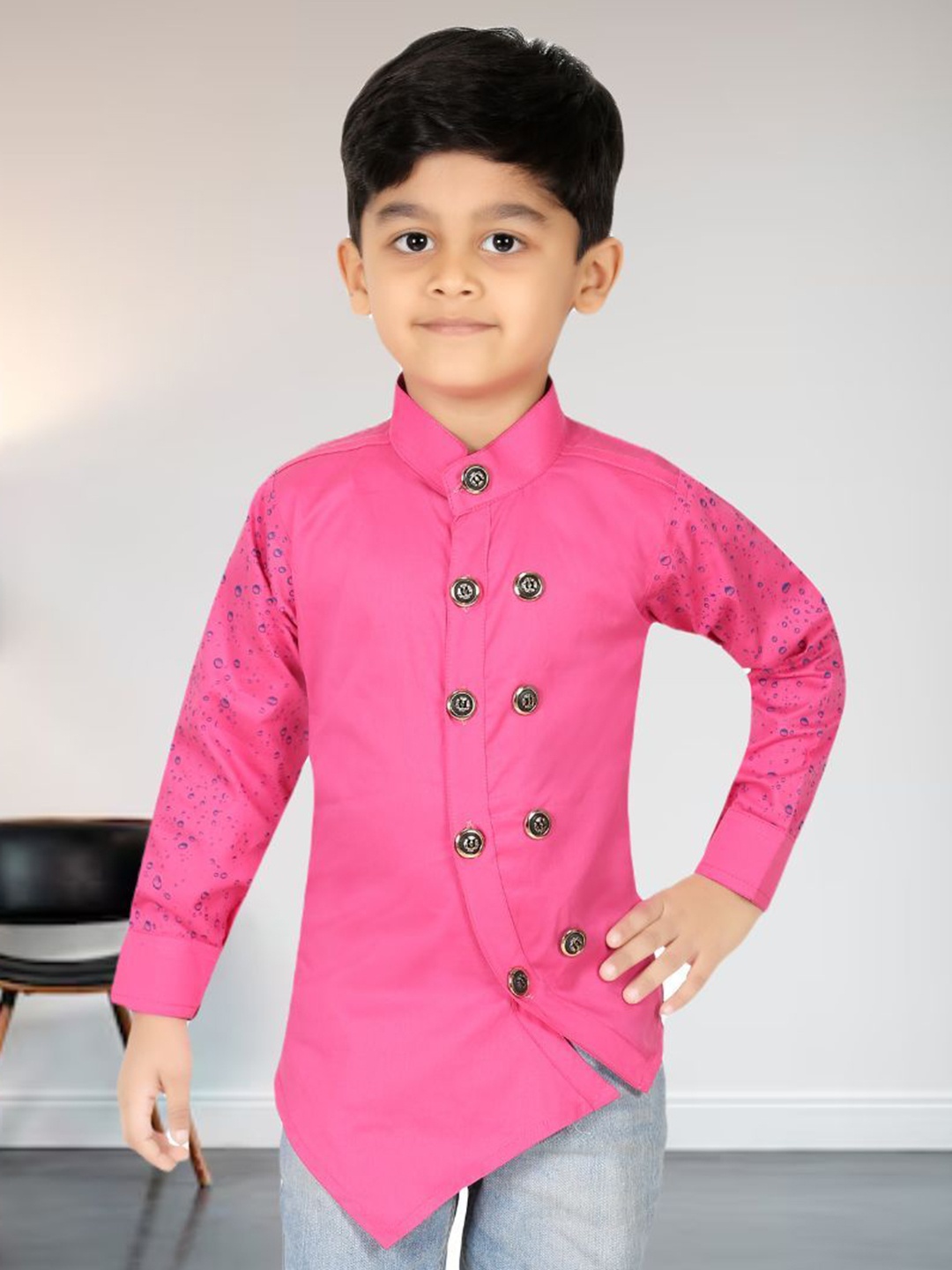 

BAESD Boys Classic Fit Band Collar Solid Cotton Casual Shirt, Pink