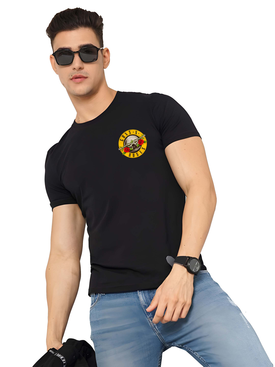 

BOWLIFESTYLE Men Graphic Printed Round Neck Cotton T-shirt, Black
