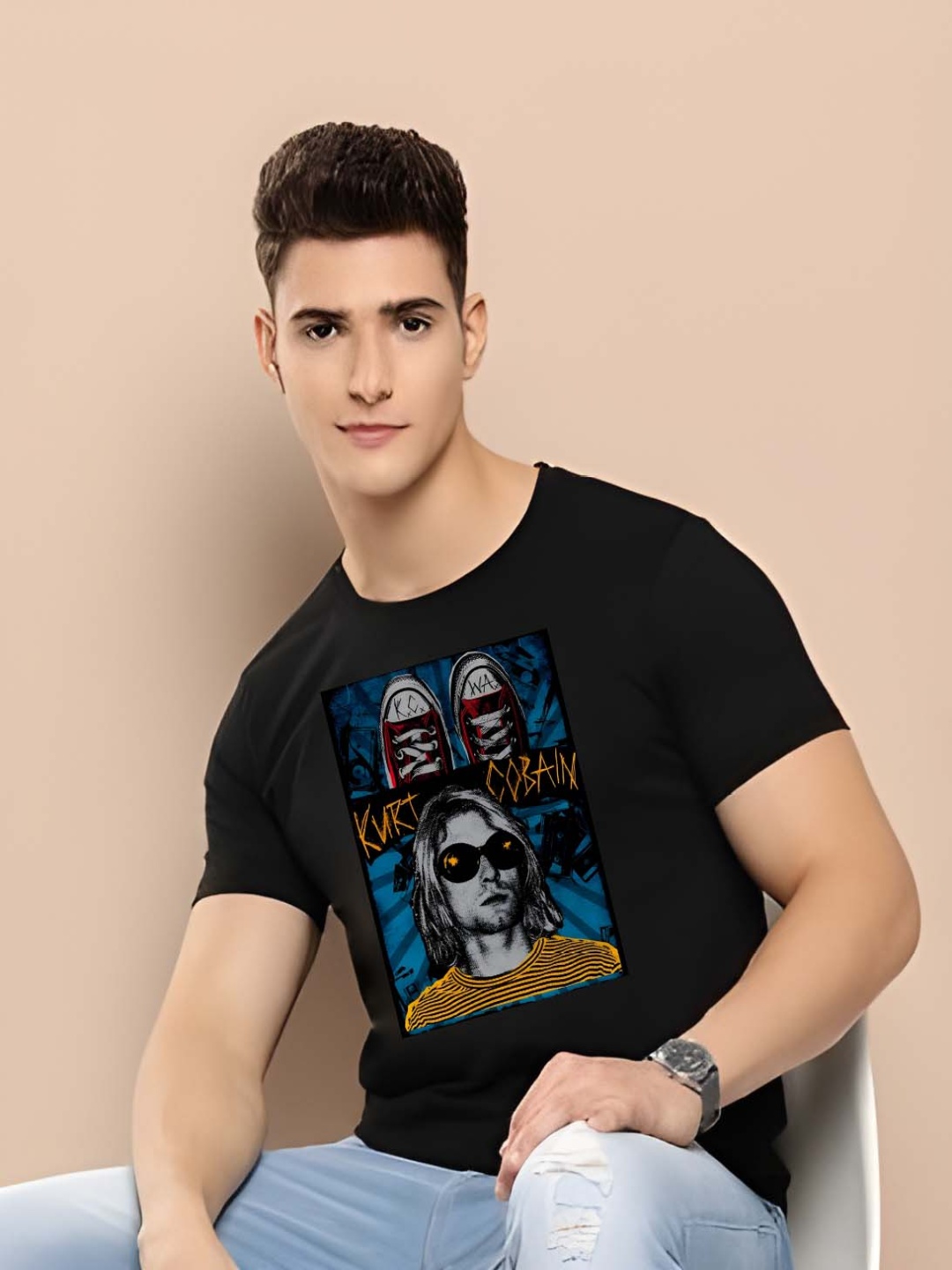

BOWLIFESTYLE Men Pure Cotton T-shirt, Black