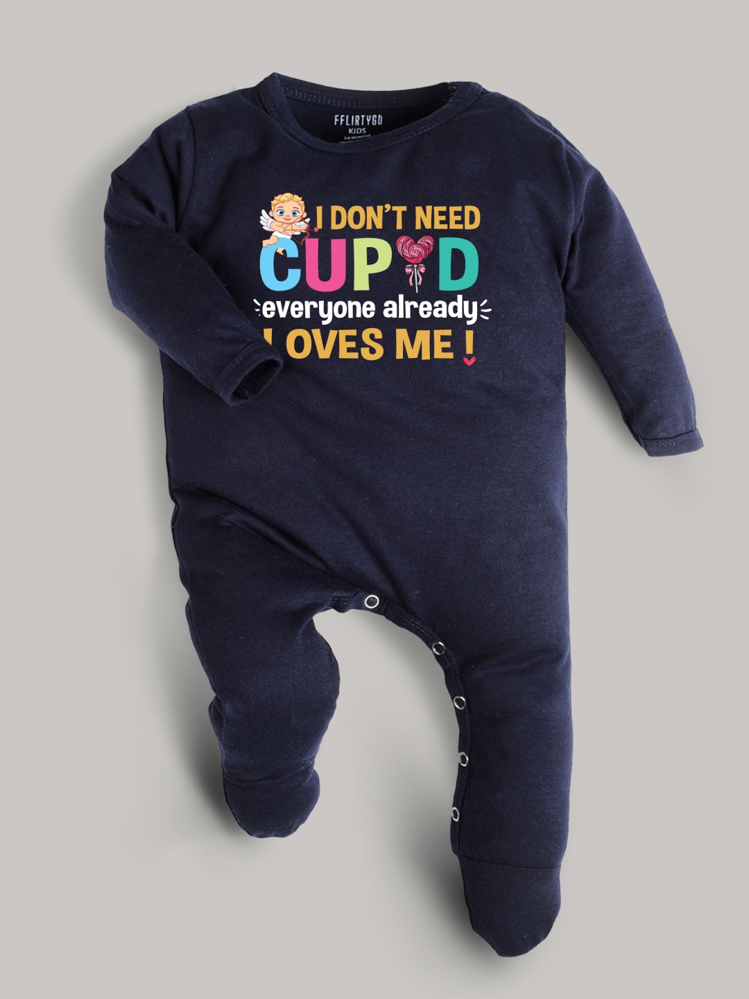

FFLIRTYGO Infants Kids Typography Printed Pure Cotton Sleepsuit, Navy blue