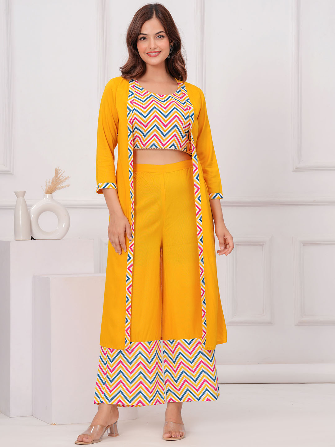 

SRFA Top With Palazzo & Jacket Co-Ords, Yellow