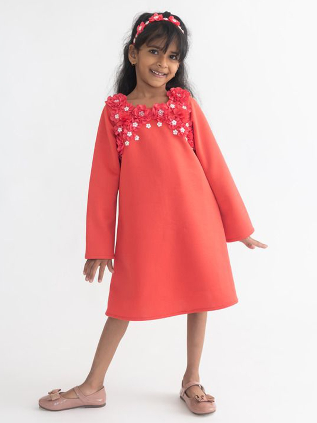 

A Little Fable Girls A-Line Dress, Coral