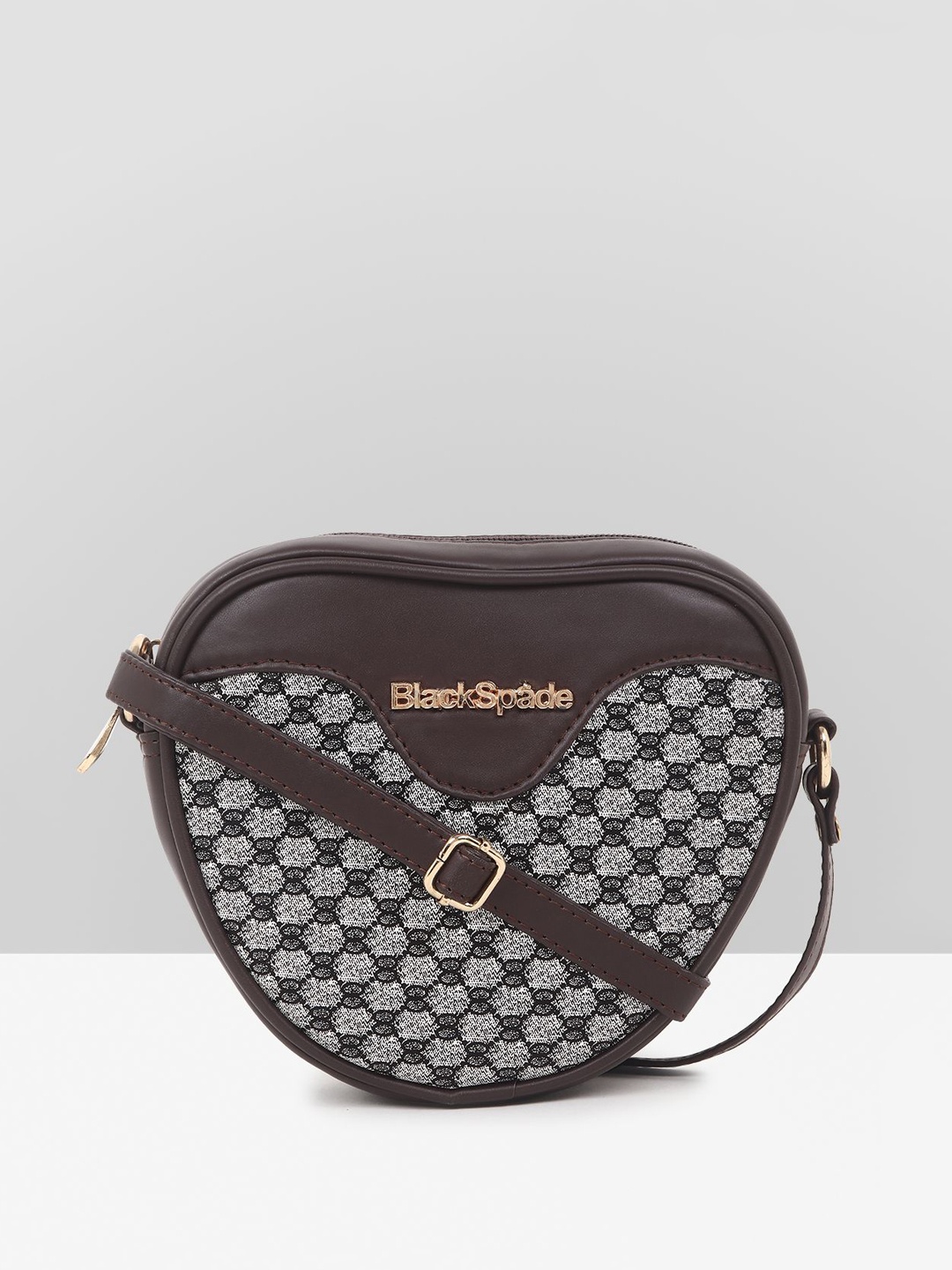 

Black Spade Checked PU Sling Bag, Off white