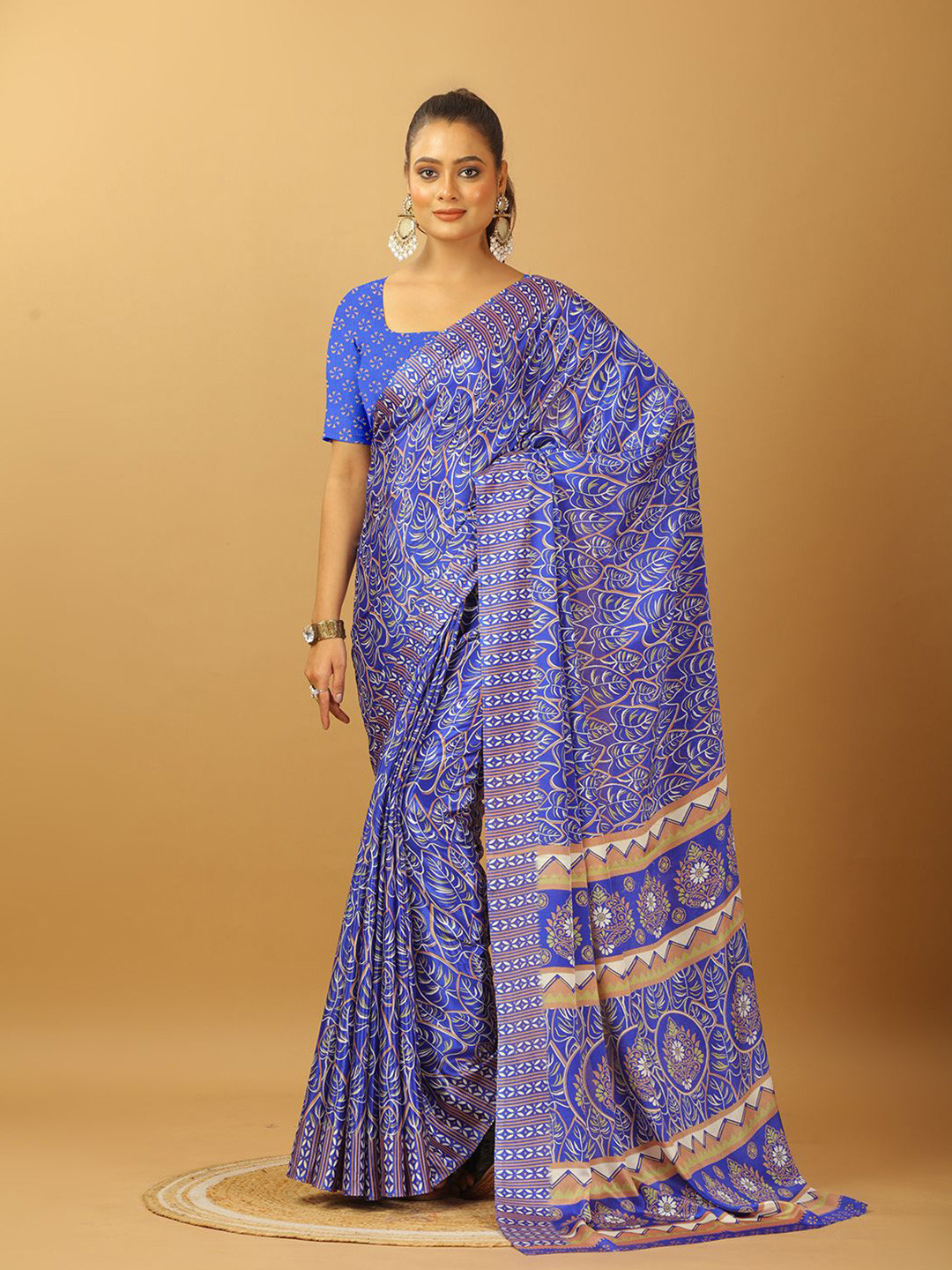 

NIRMAL CREATION Floral Printed Pure Crepe Saree, Blue