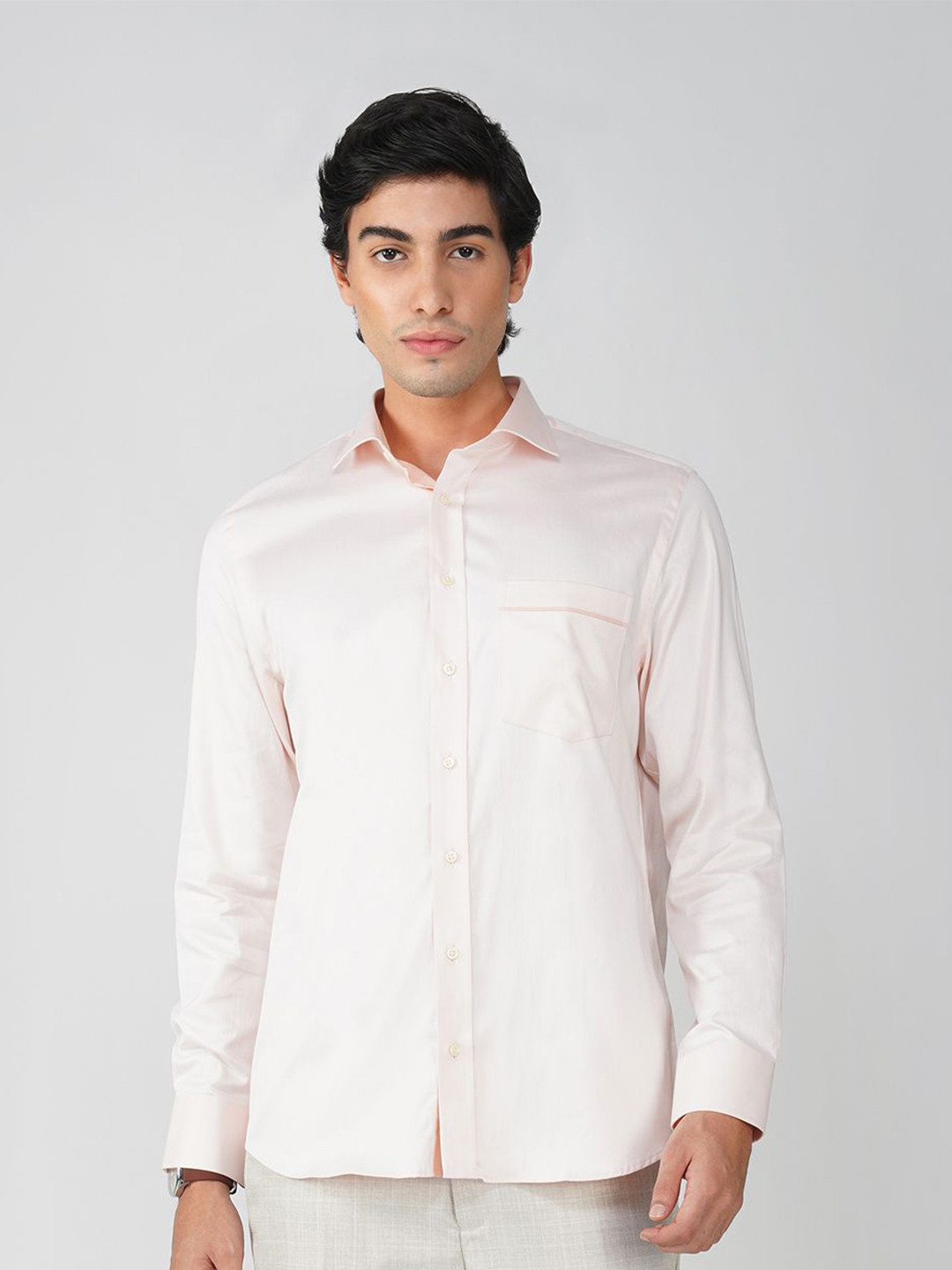 

FASHION FORMAL Men Classic Fit Spread Collar Solid Cotton Formal Shirt, Peach