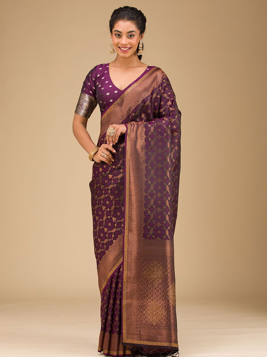 

Koskii Wine Stonework Art Silk Saree, Purple