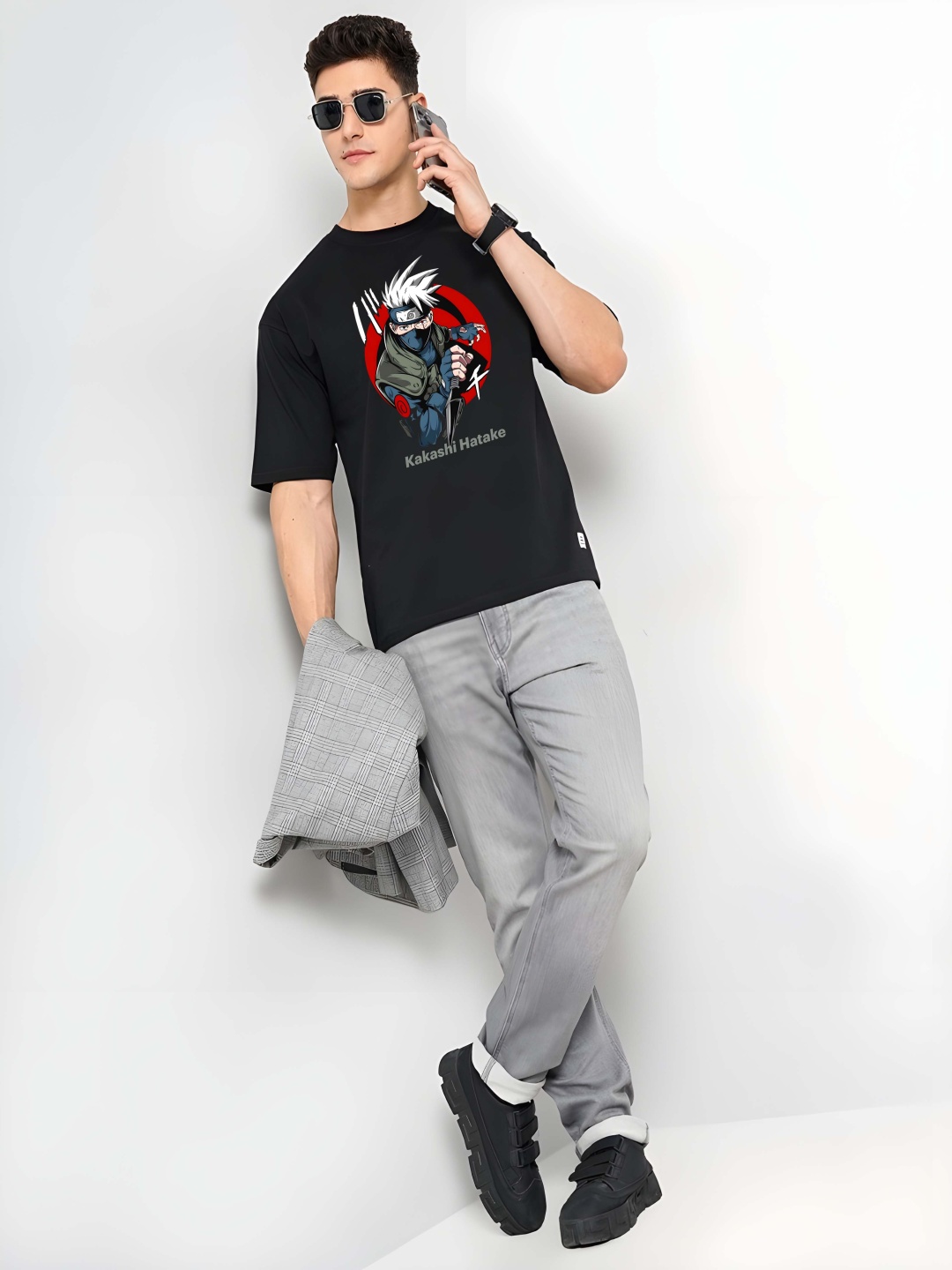 

Krimmple Men Drop-Shoulder Sleeves Pure Cotton T-shirt, Black