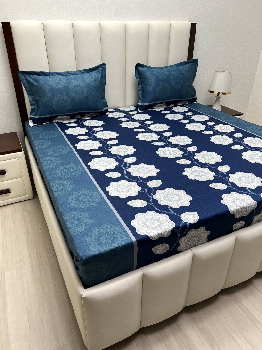 

Pure Decor Passion Fur Blue Printed 260 TC Pure Cotton Queen Bedsheet Set-2.28 m x 2.54 m