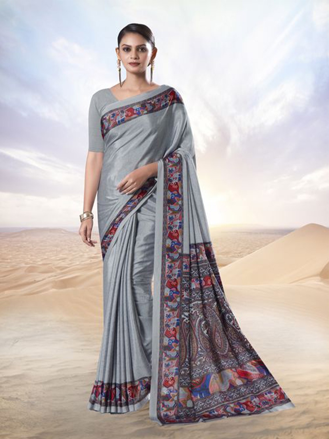 

Jaanvi Pure Crepe Saree, Steel