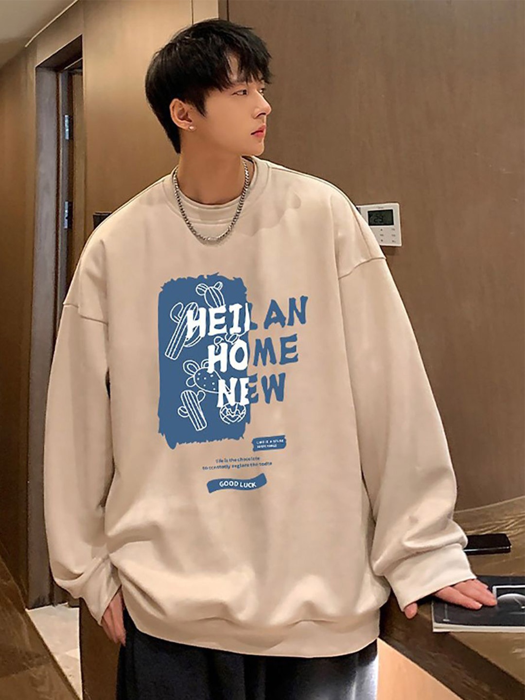 

StyleCast x Revolte Men Printed Sweatshirt, Beige