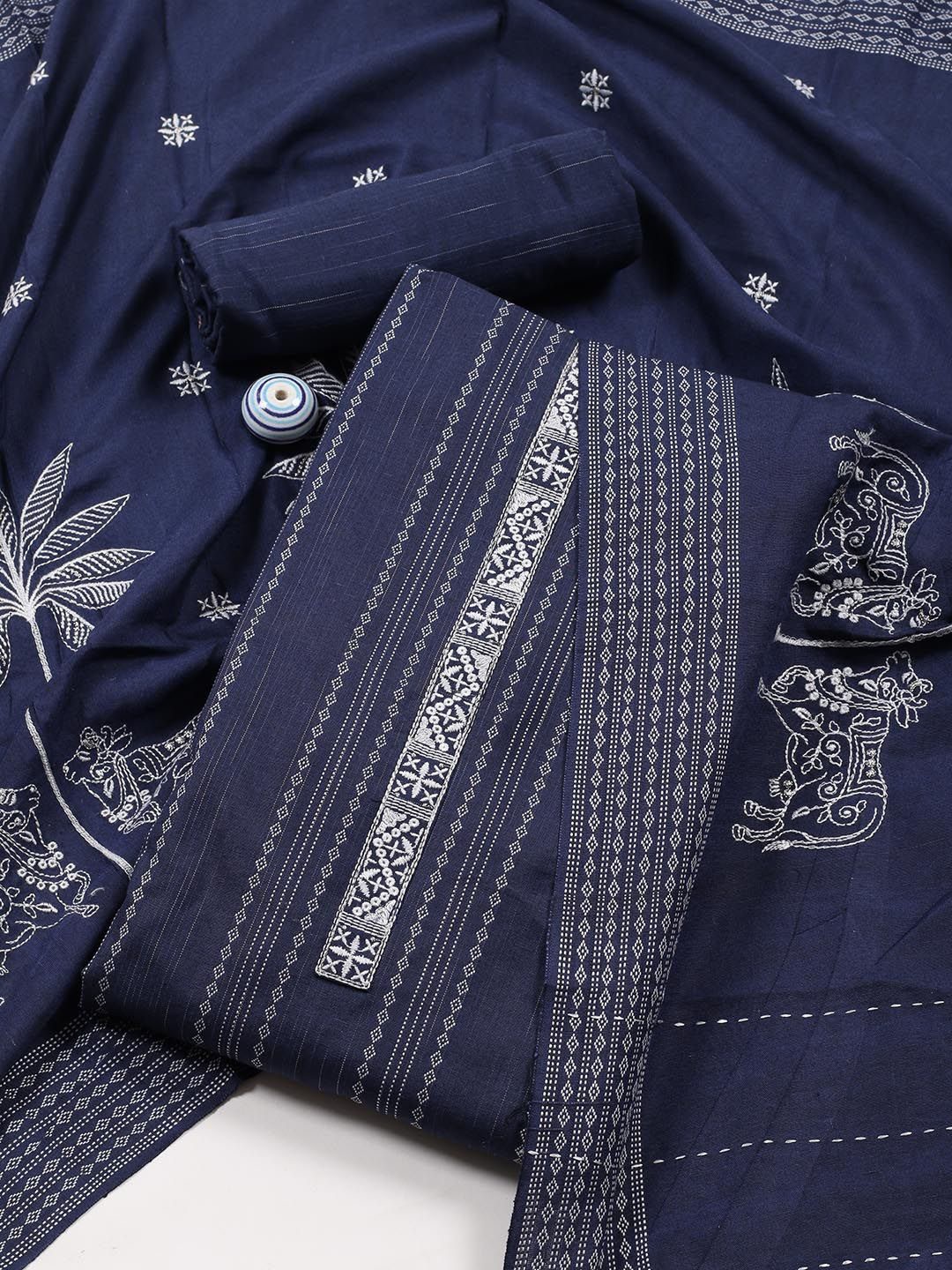 

Meena Bazaar Floral Woven Design Unstitched Dress Material, Blue