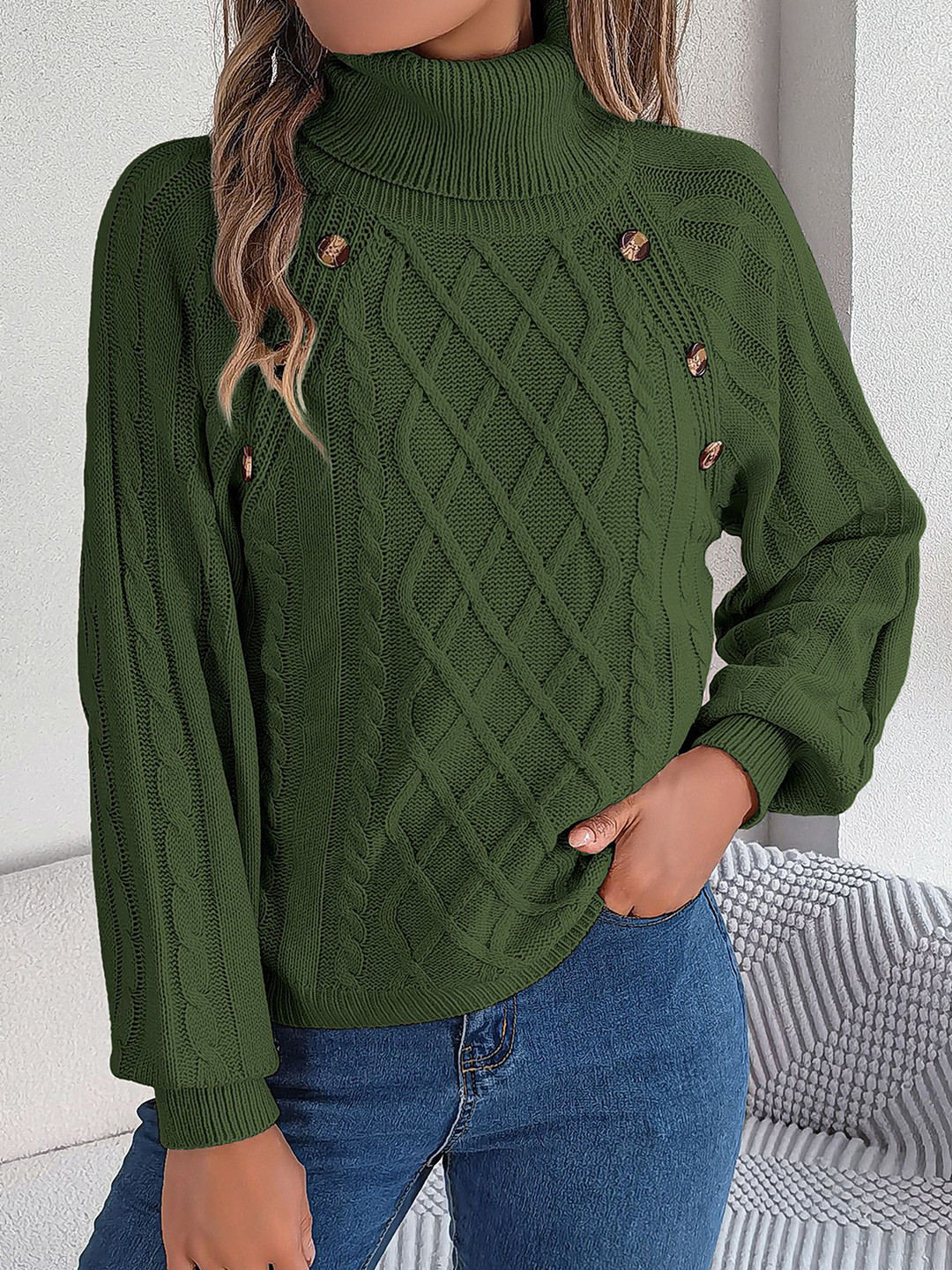 

StyleCast x Revolte Women Cable Knit Pullover, Green