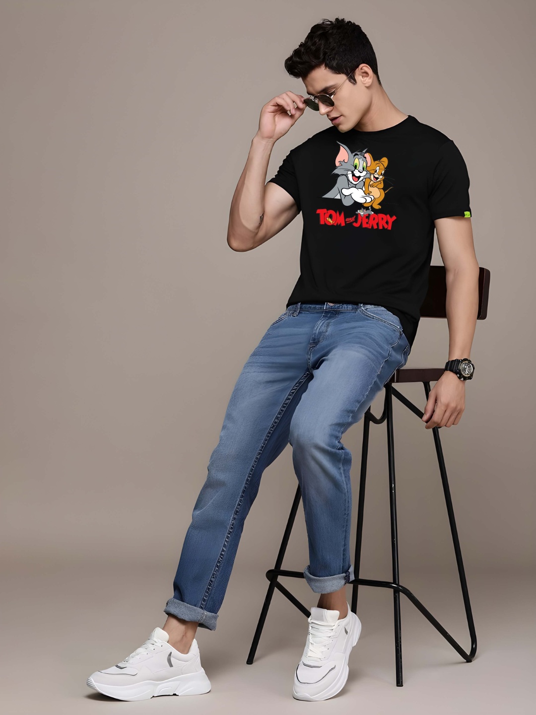 

Krimmple Men Drop-Shoulder Sleeves Pure Cotton T-shirt, Black