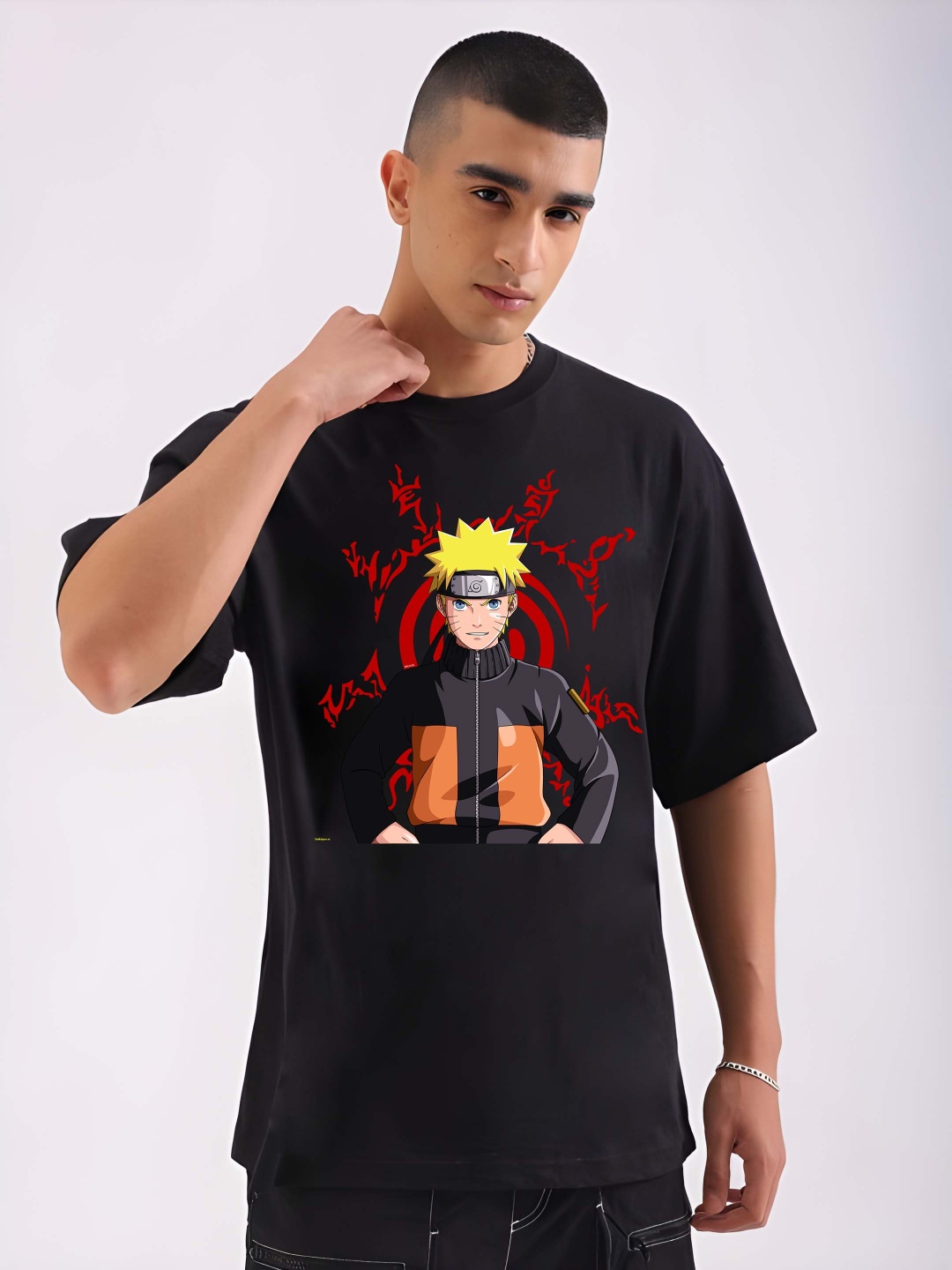 

Krimmple Men Drop-Shoulder Sleeves Pure Cotton T-shirt, Black