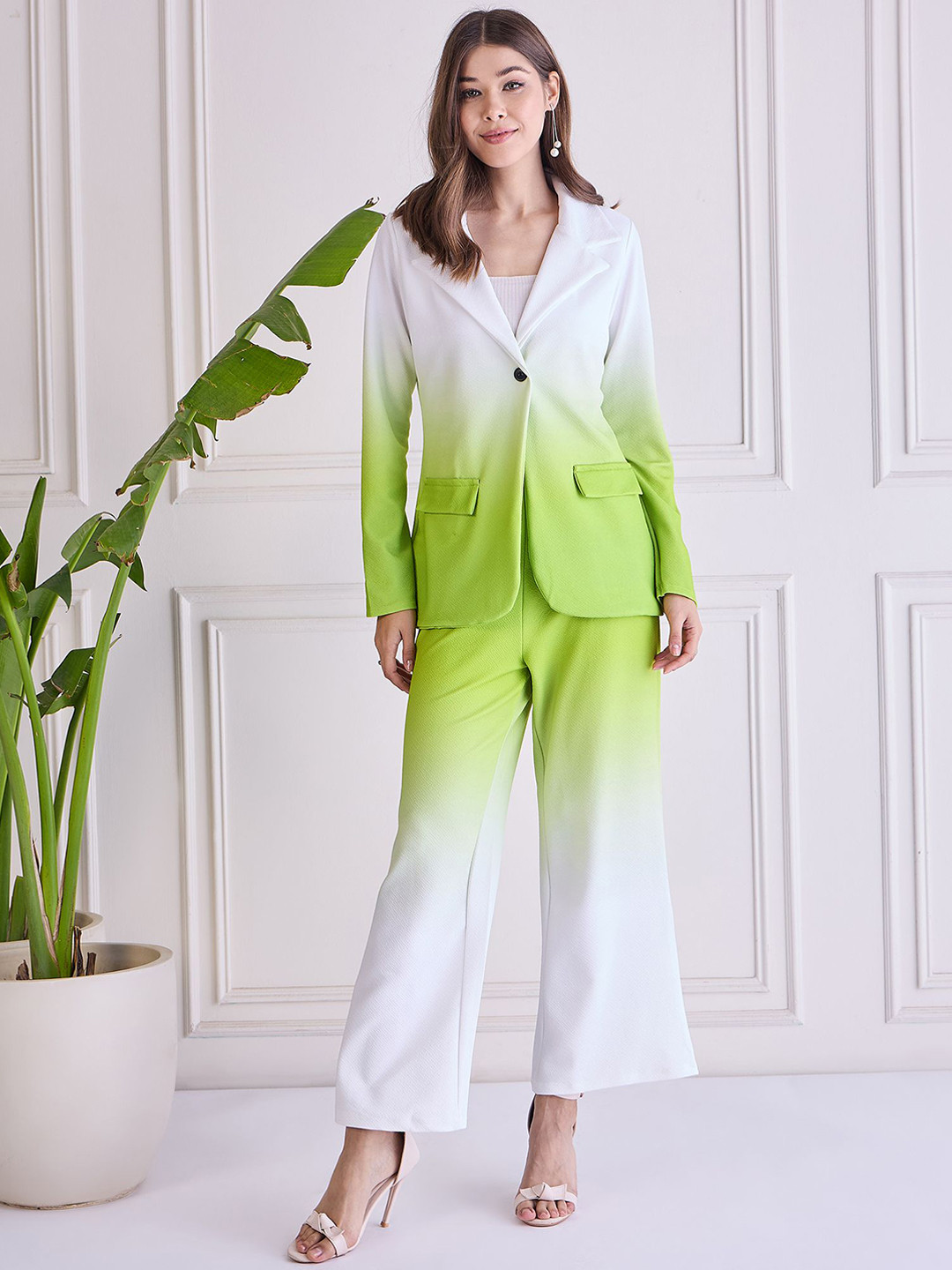 

SZN Ombre Notched Lapel Collar Single-Breasted Regular Fit Blazer And Trousers, Lime green