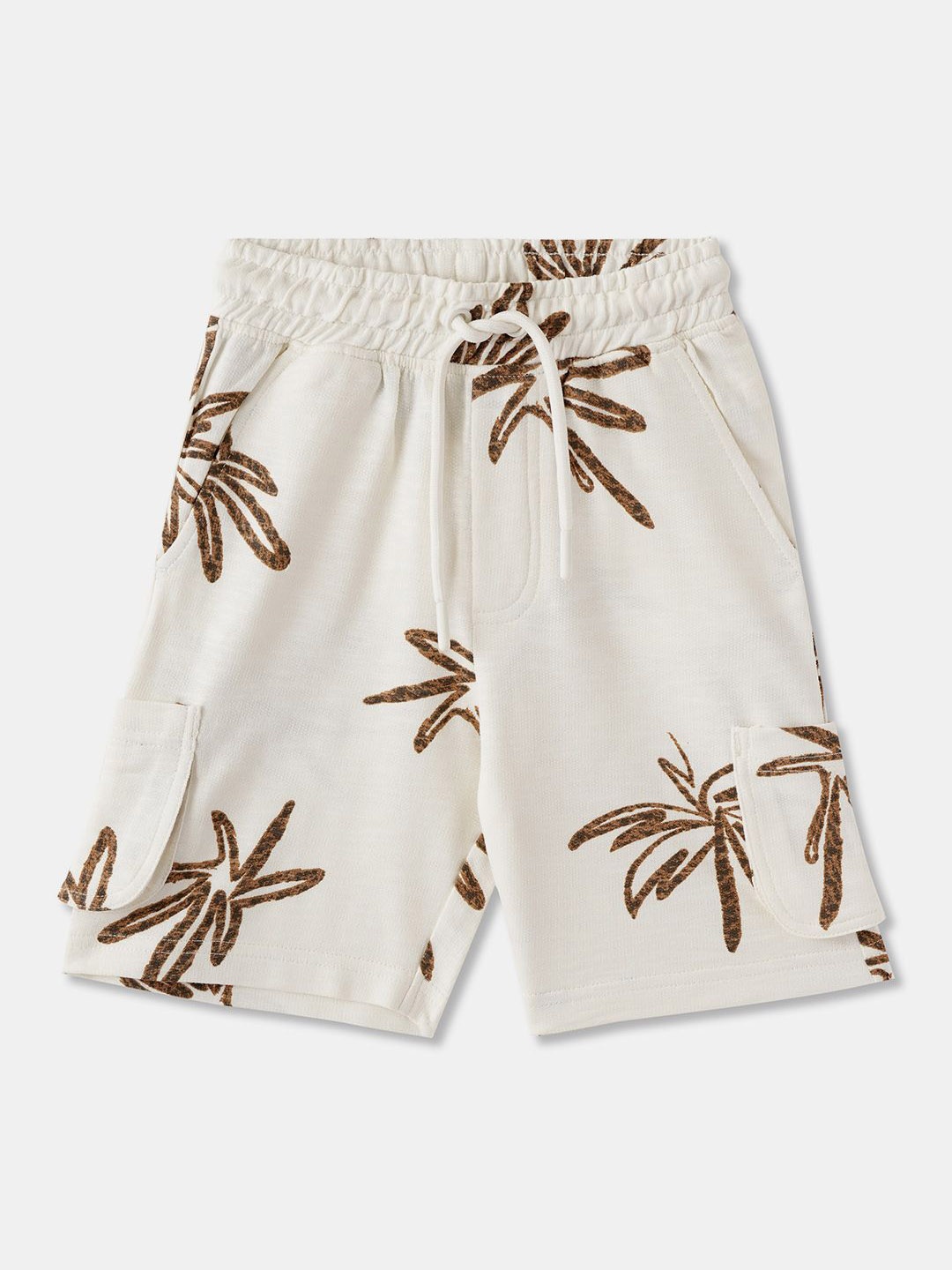 

R&B Boys Printed Cotton Shorts, Beige