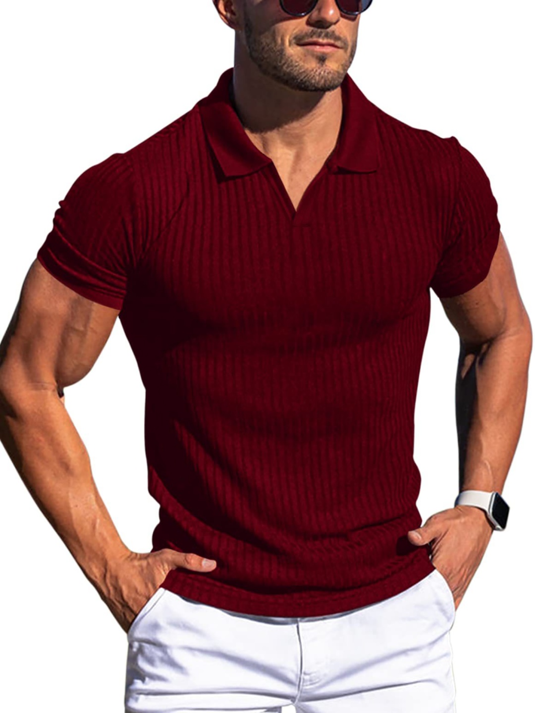 

StyleCast x Revolte Men Self Design Polo Collar Regular Fit T-shirt, Maroon