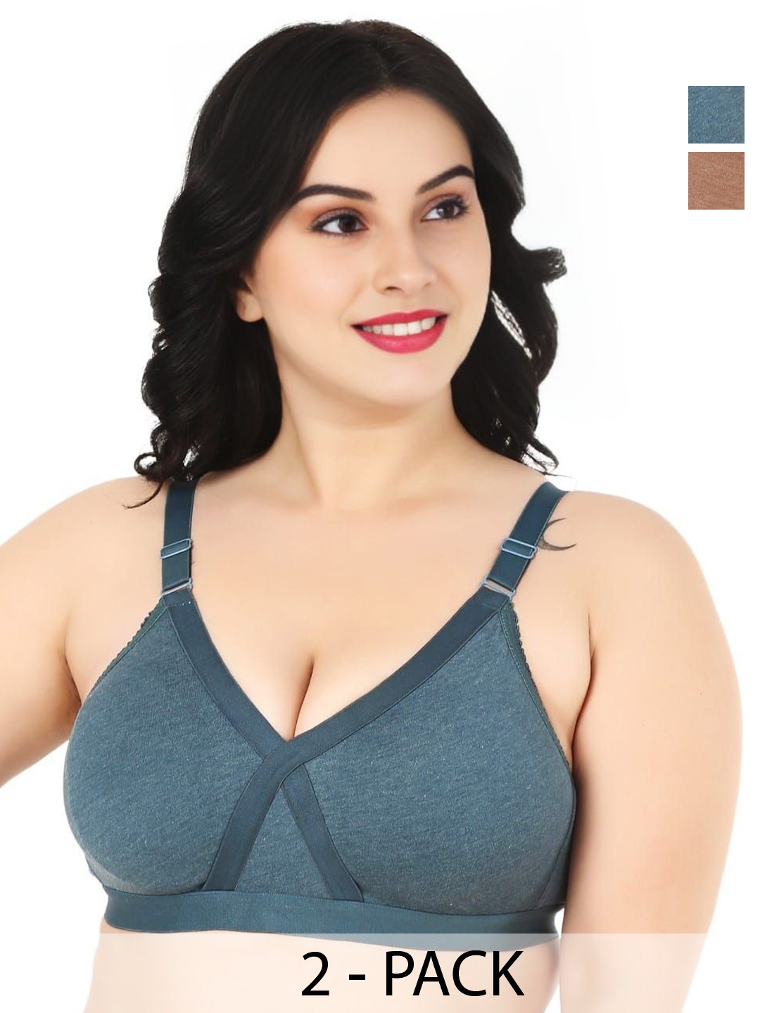 

Boleem Women Pack of 2 Full Coverage Non Padded Bra, Green