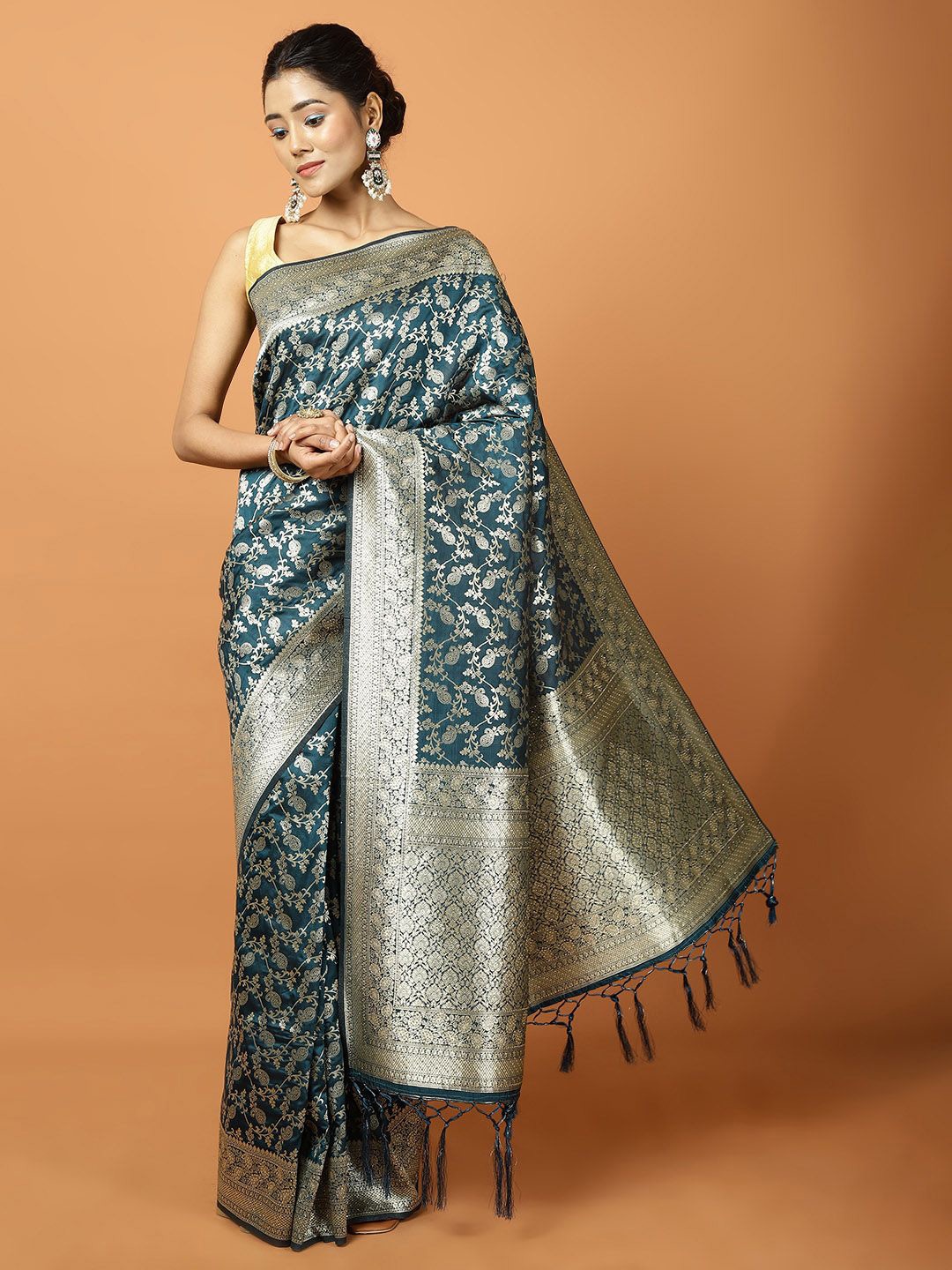 

Meena Bazaar Woven Design Zari Banarasi Saree, Blue