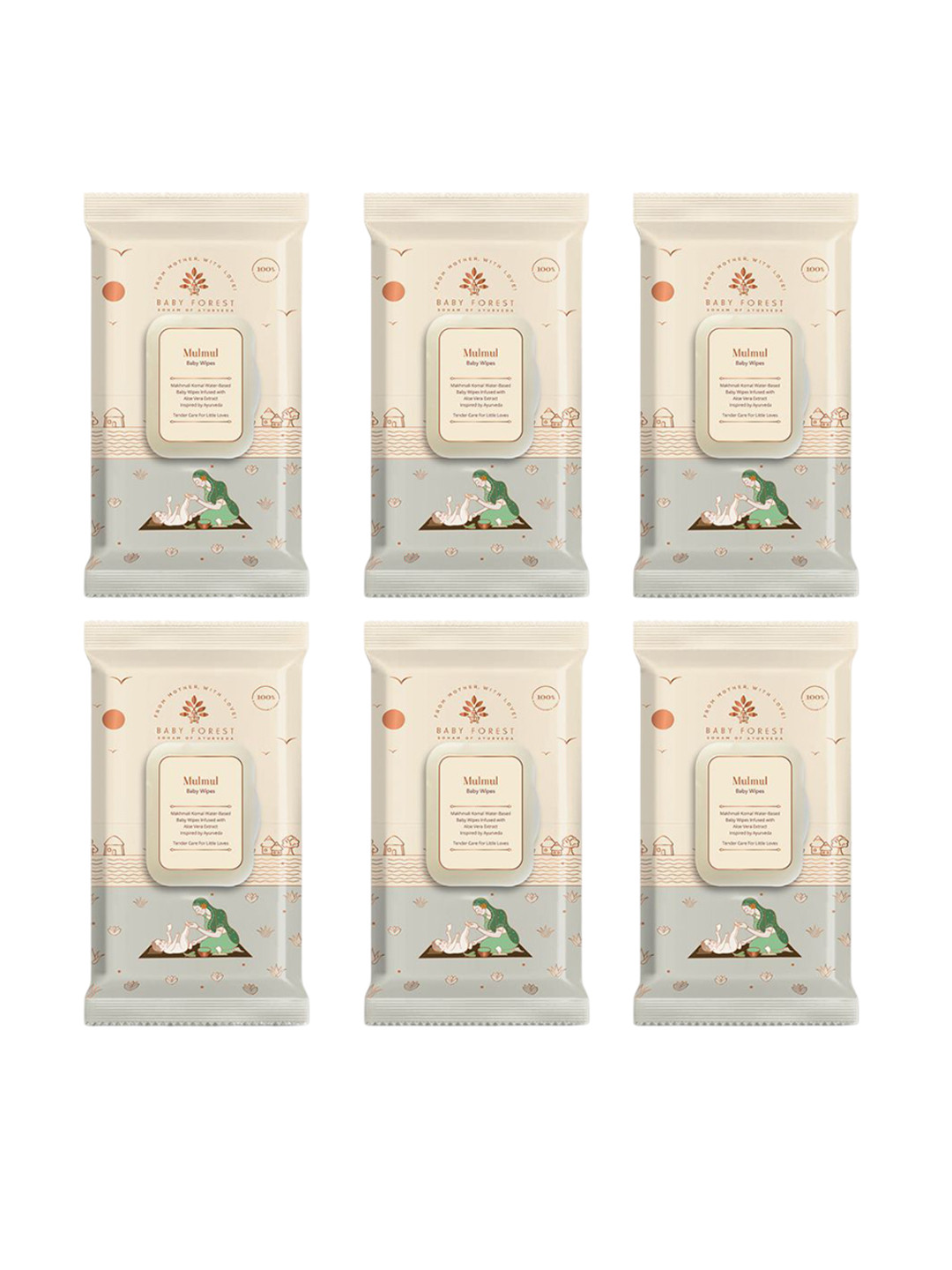 

Baby Forest Set Of 6 Mulmul Ultra Soft & Water Based Baby Wipes - 72 Wipes Each, White