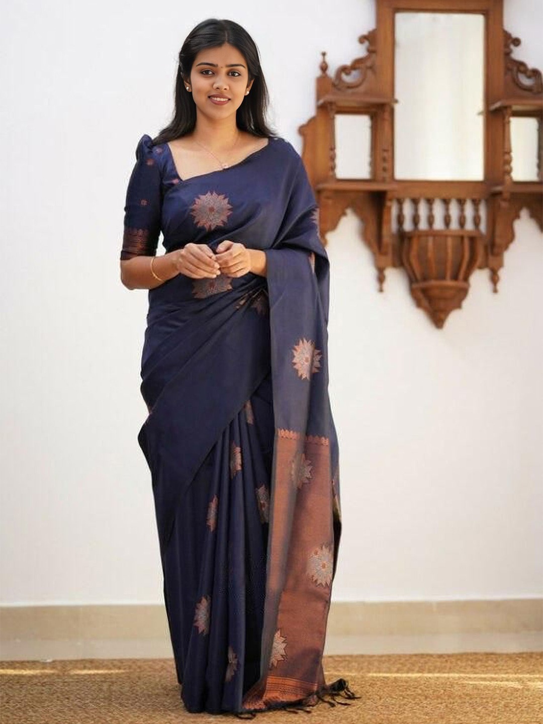 

bansari textiles Woven Design Banarasi Saree, Blue