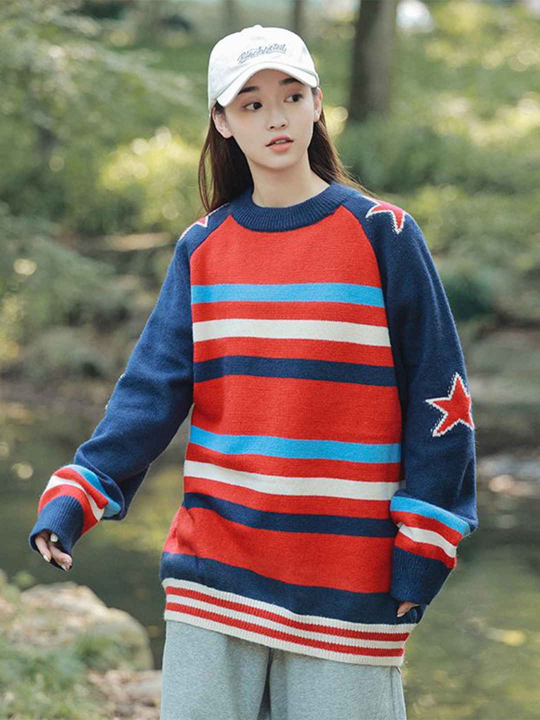 

StyleCast x Revolte Men Striped Colourblocked Longline Pullover, Navy blue