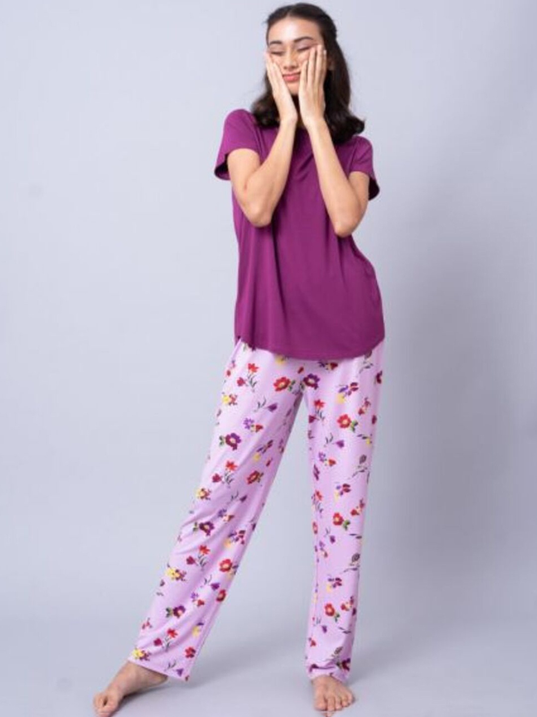 

necesera Printed Mid Rise Lounge Pant, Purple