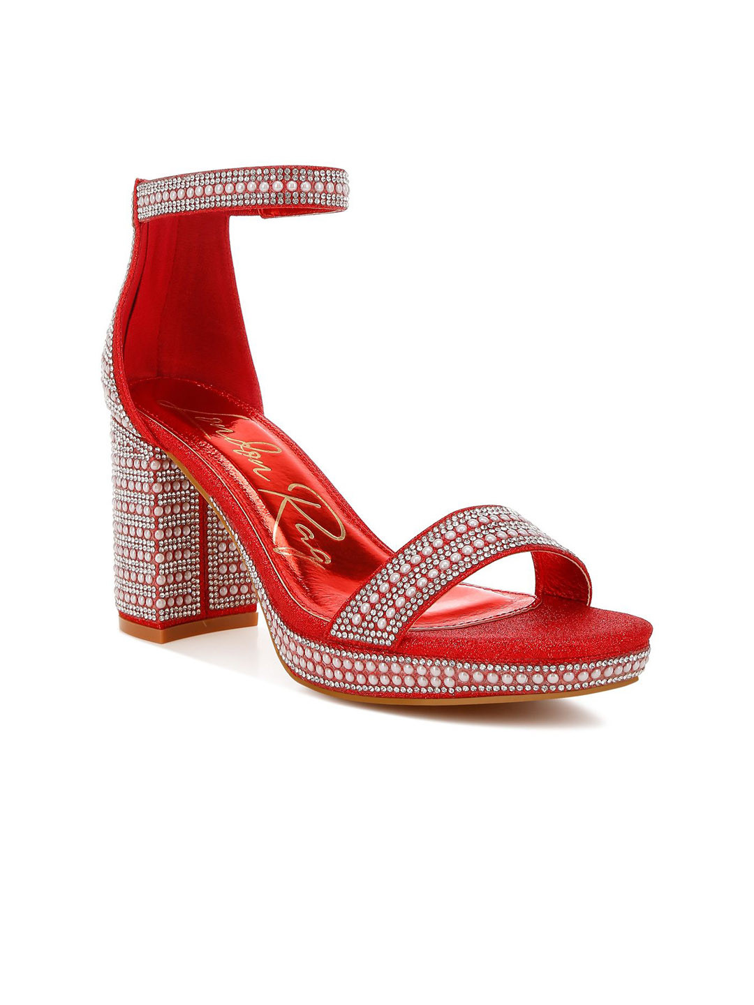 

London Rag Embellished Block Sandals, Red