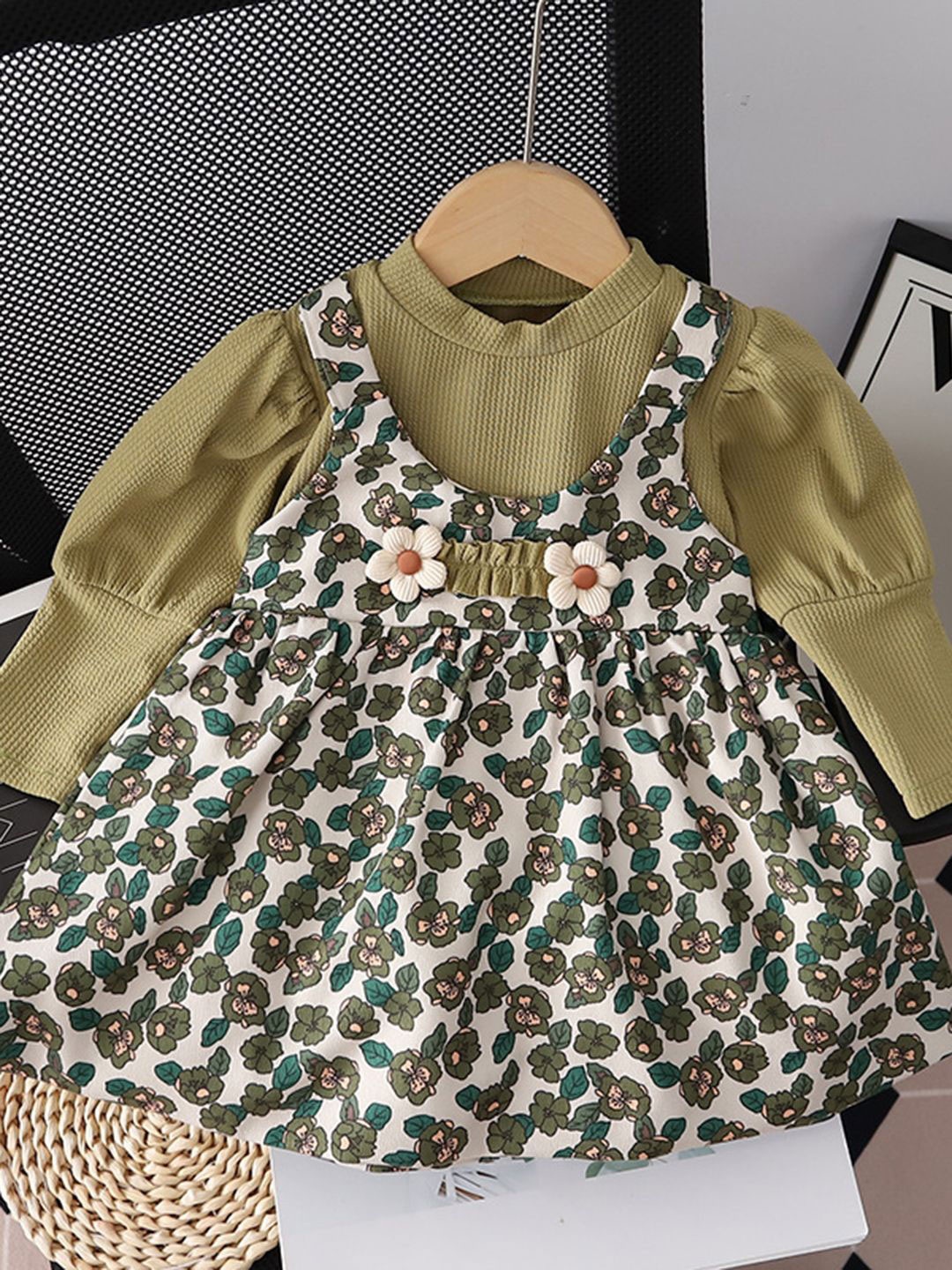 

YK Floral Print Pinafore Dress, Olive