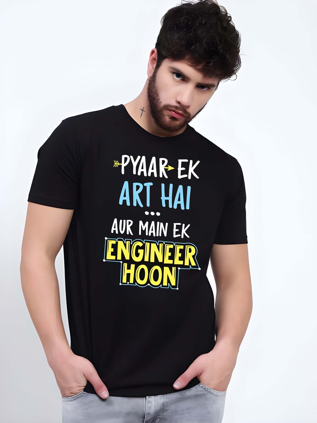 

Krimmple Men Pure Cotton T-shirt, Black