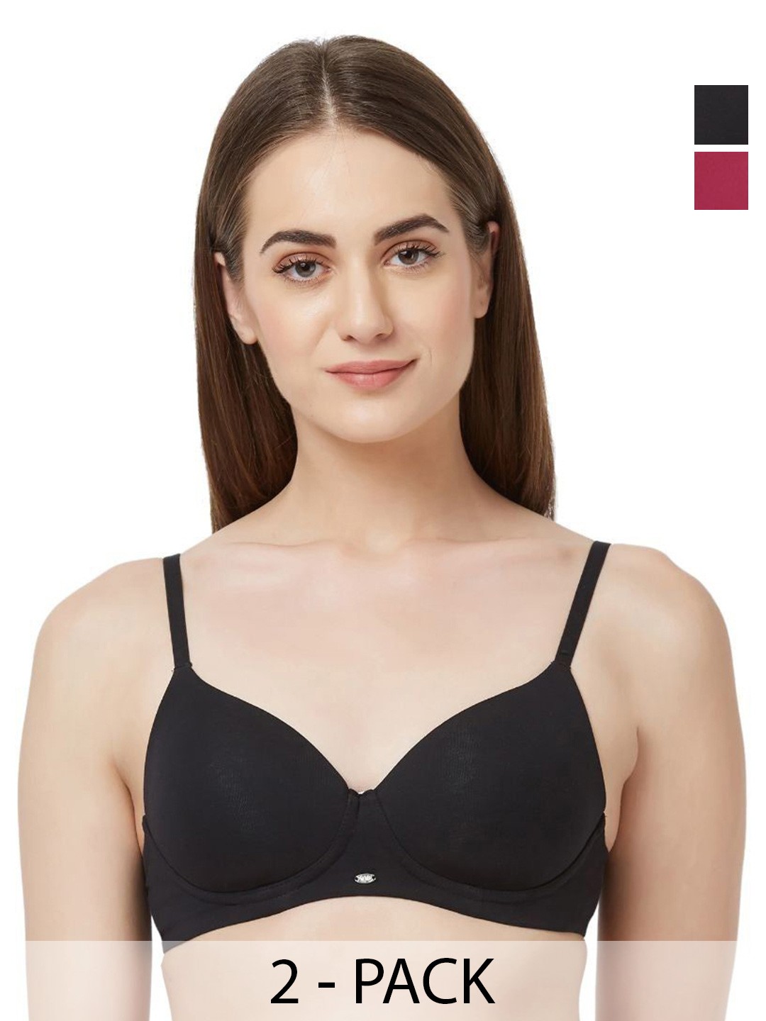 

Soie Pack Of 2 Semi Medium Coverage Padded Non Wired T-shirt Bra, Black