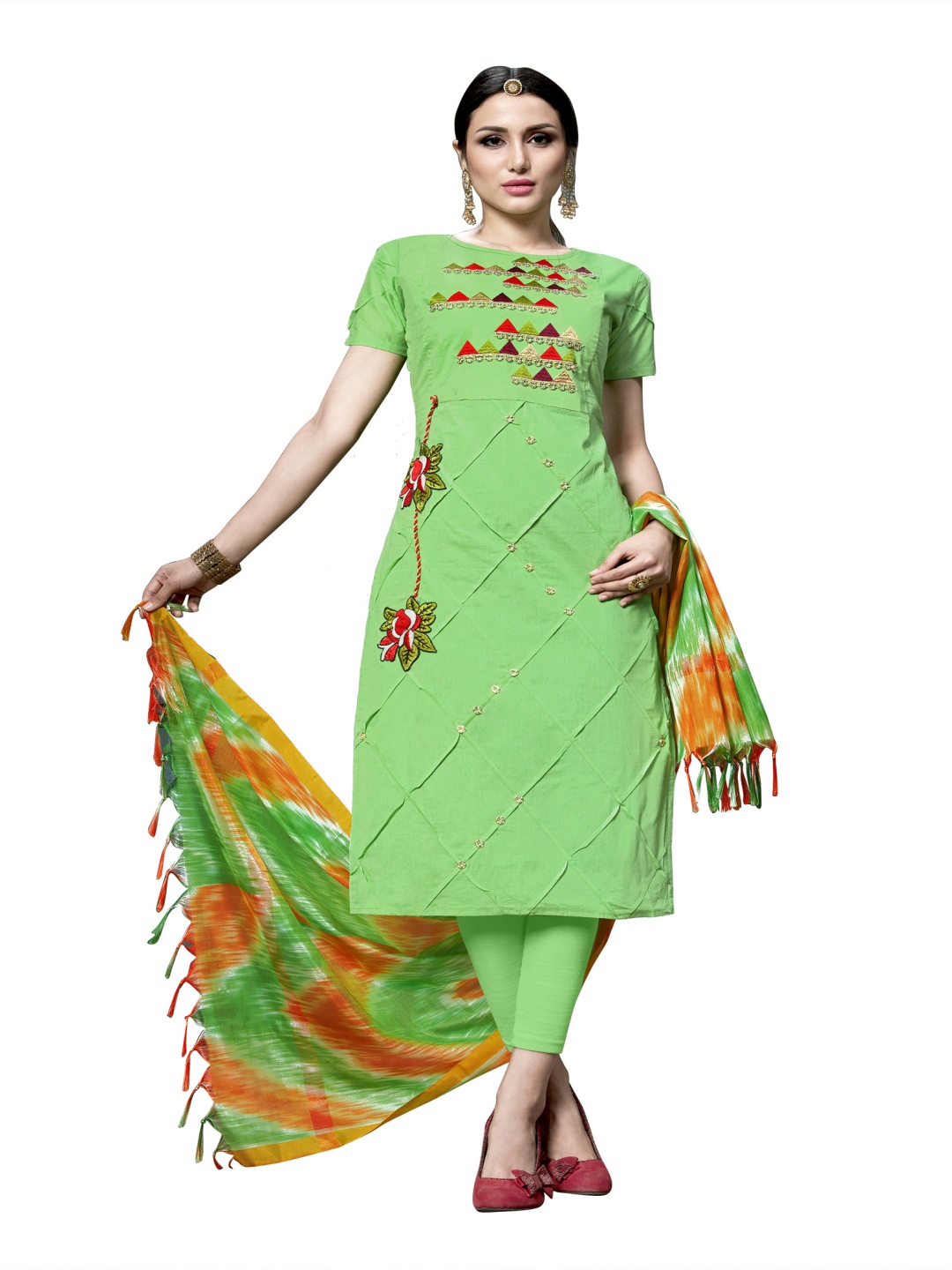 

HERE&NOW Floral Embroidered Unstitched Dress Material, Green