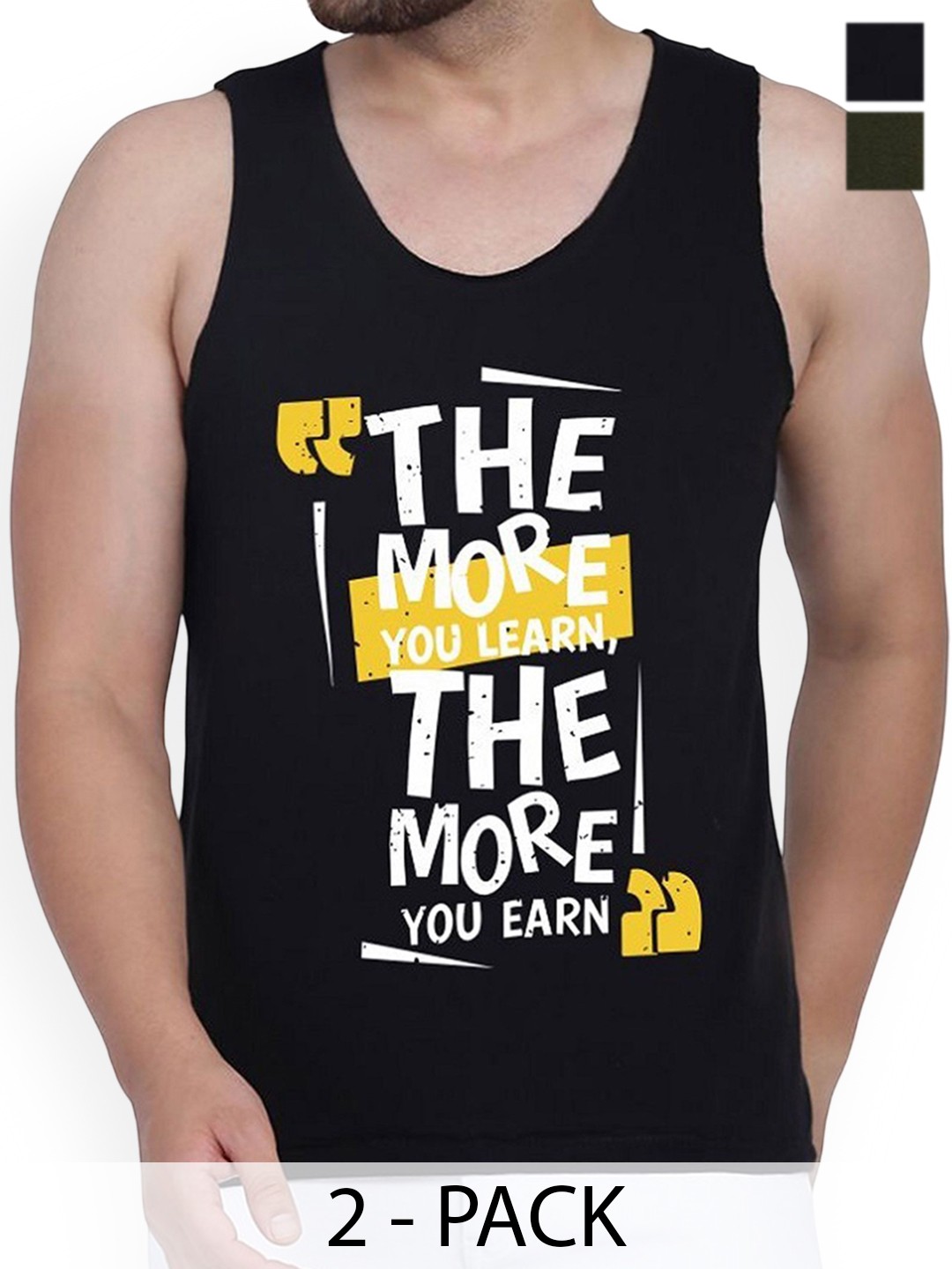 

WOOSTRO Pack Of 2 Printed Combed Cotton Gym Vest RS26 CMB (MORE BLACK) (98 OLIVE)